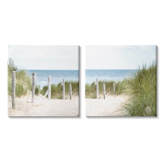 Stupell Industries Calm Coastal Beach Fence Nautical Landscape,2pc, each 24 x 24,Designed by Kim ALlen