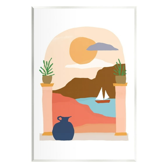 Stupell Industries Calm Distant Sailboat Arch Shaped Landscape Scene Graphic Art Unframed Art Print Wall Art, Design by June Erica Vess