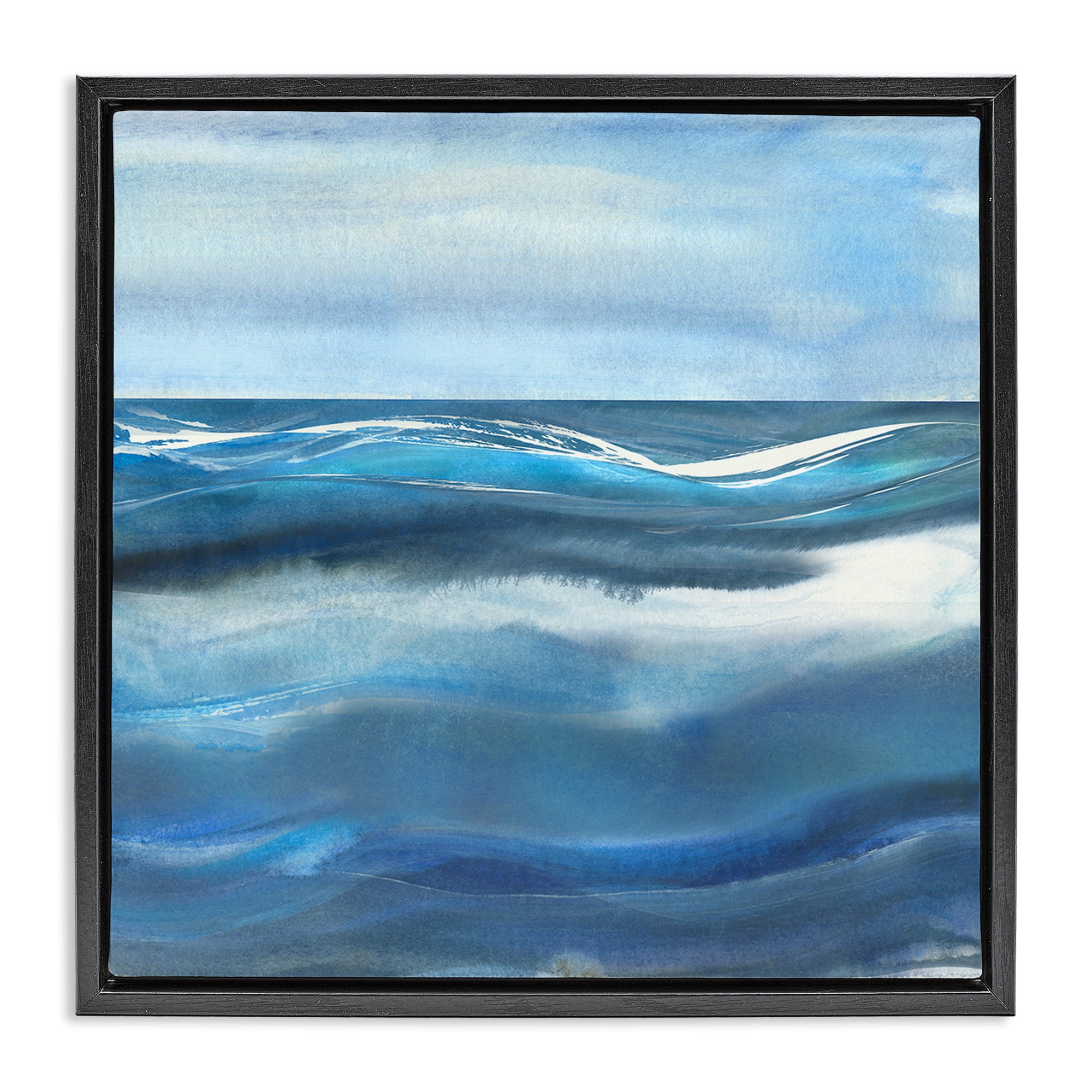 Stupell Industries Calm Expanse of Ocean Waves Black Framed Floater Canvas Wall Art, design by Susan Jill