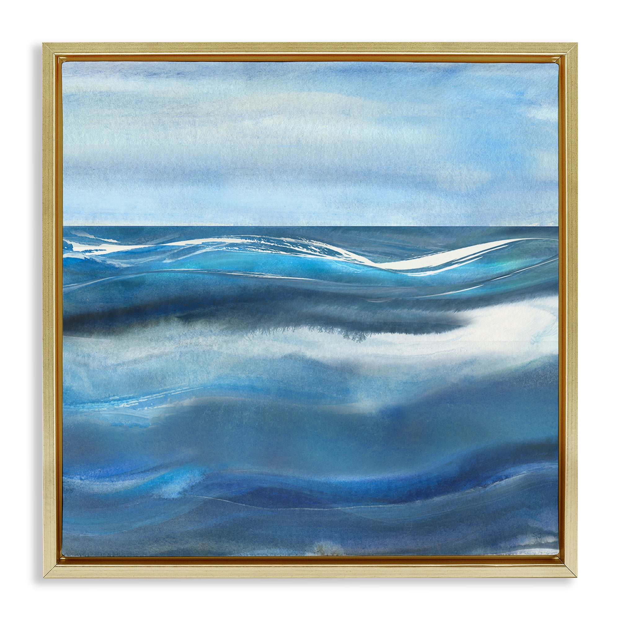 Stupell Industries Calm Expanse of Ocean Waves Gold Framed Floater Canvas Wall Art, design by Susan Jill