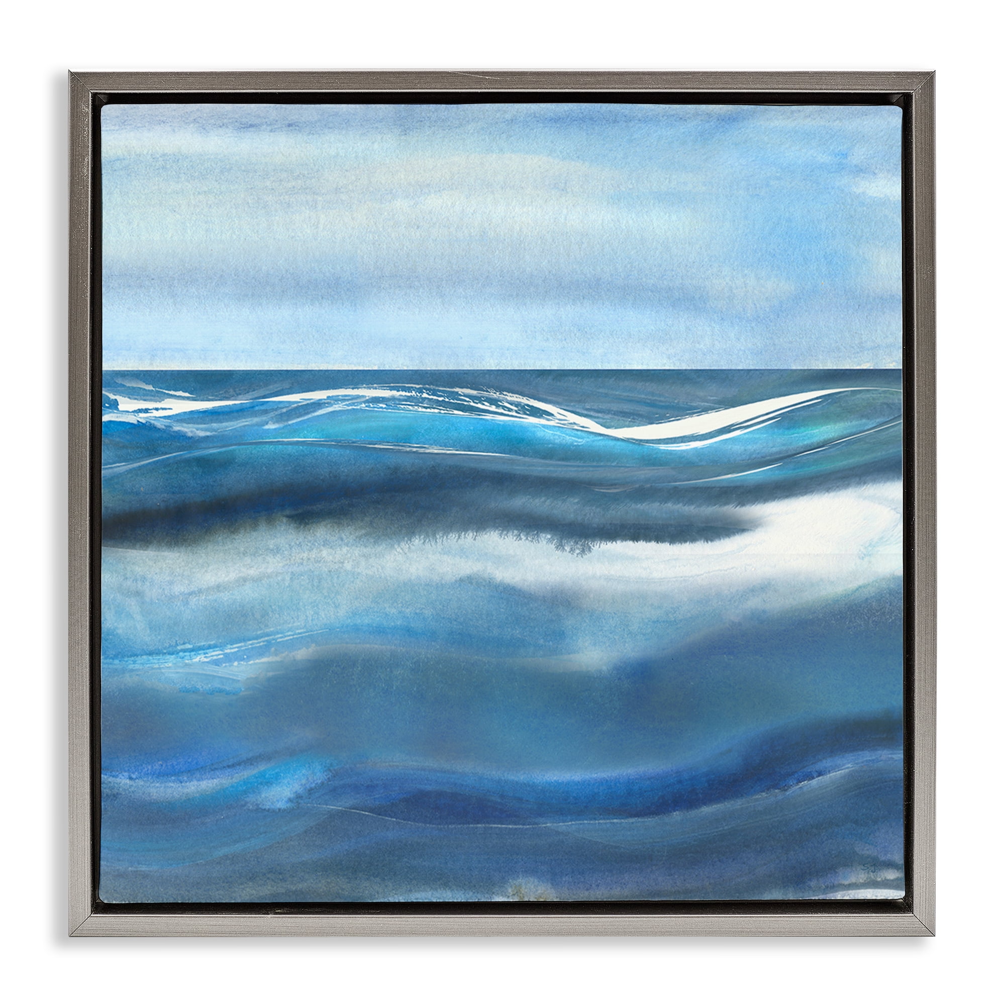 Stupell Industries Calm Expanse of Ocean Waves Gray Framed Floater Canvas Wall Art, design by Susan Jill