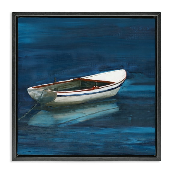 Stupell Industries Calm Floating Boat Transportation Painting Black Floater Framed Canvas Art Print Wall Art, 18 x 18