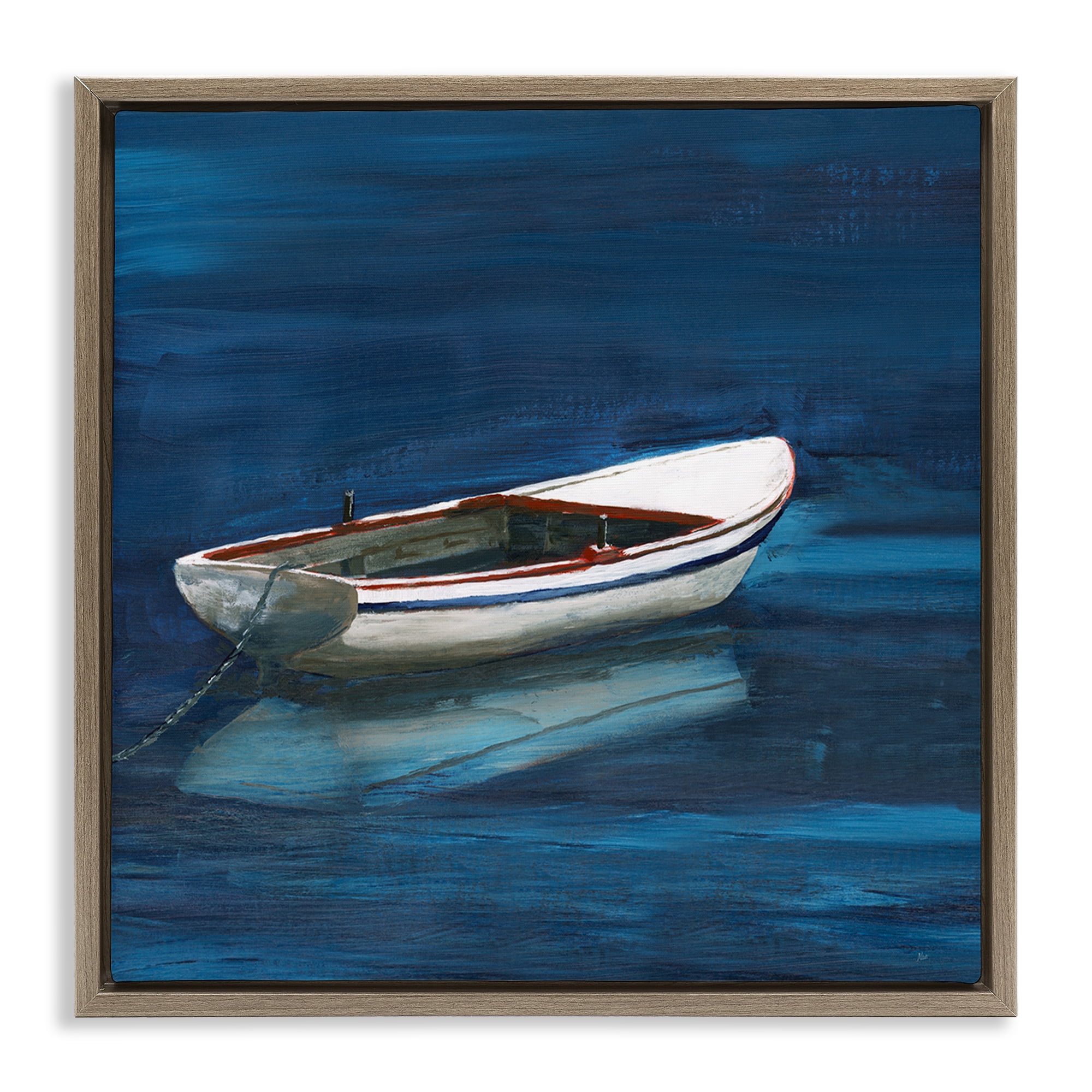 Stupell Industries Calm Floating Boat Transportation Painting Brown Floater Framed Canvas Art Print Wall Art, 25 x 25