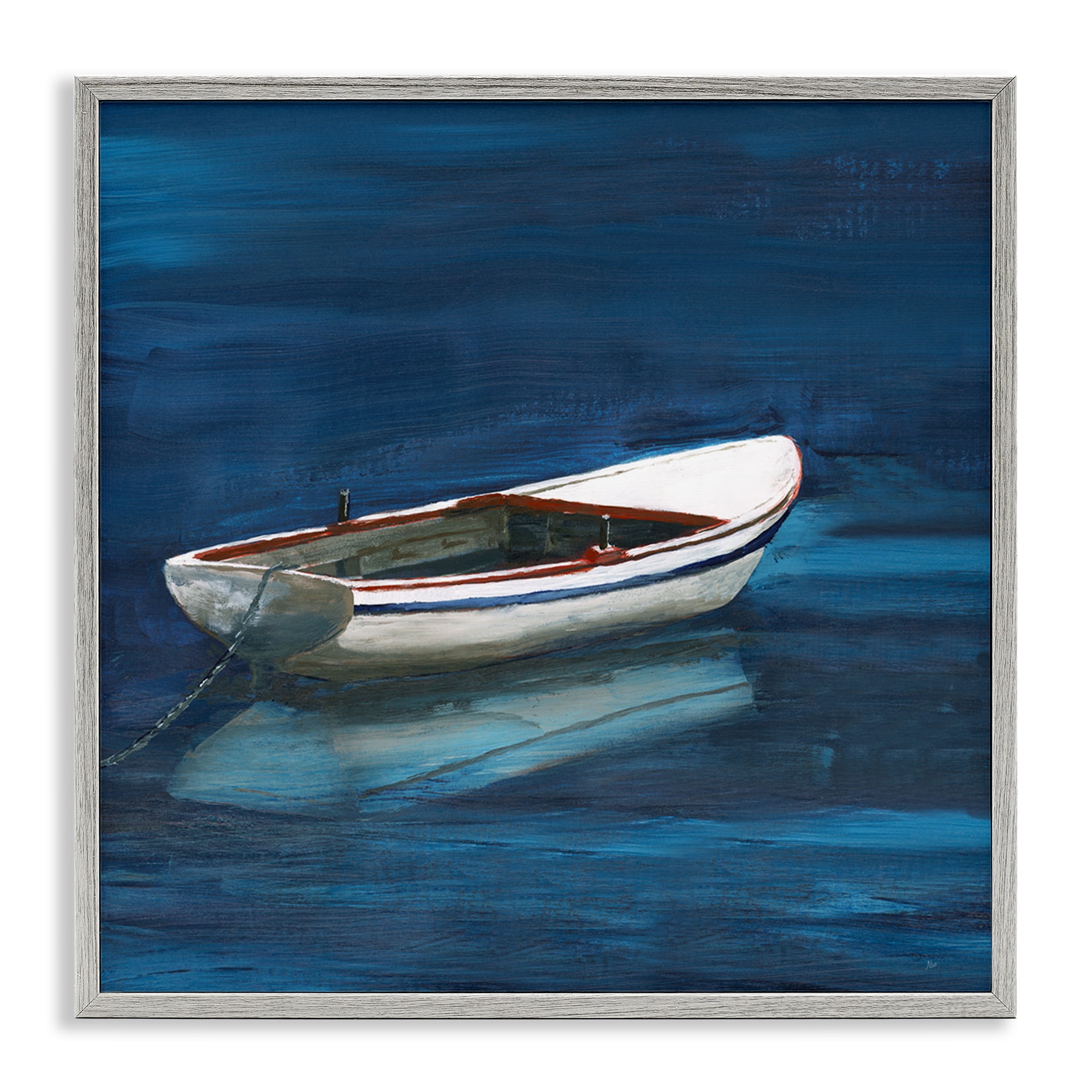 Stupell Industries Calm Floating Boat Transportation Painting Gray Framed Art Print Wall Art, 12 x 12