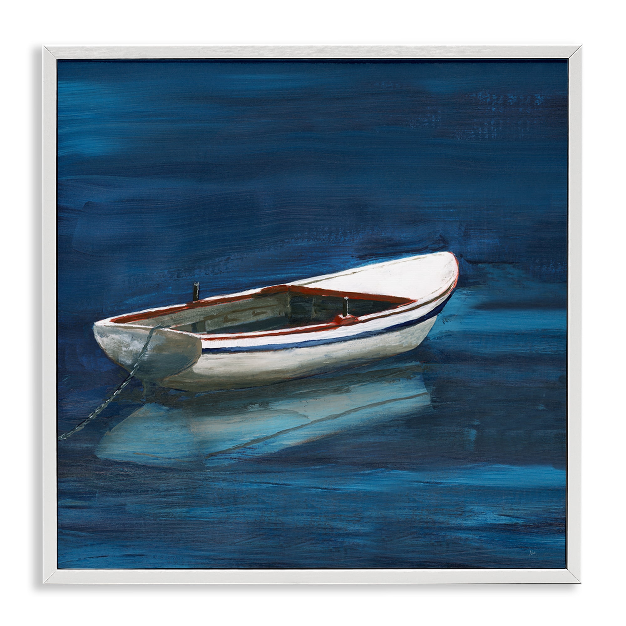 Stupell Industries Calm Floating Boat Transportation Painting White Framed Art Print Wall Art, 24 x 24