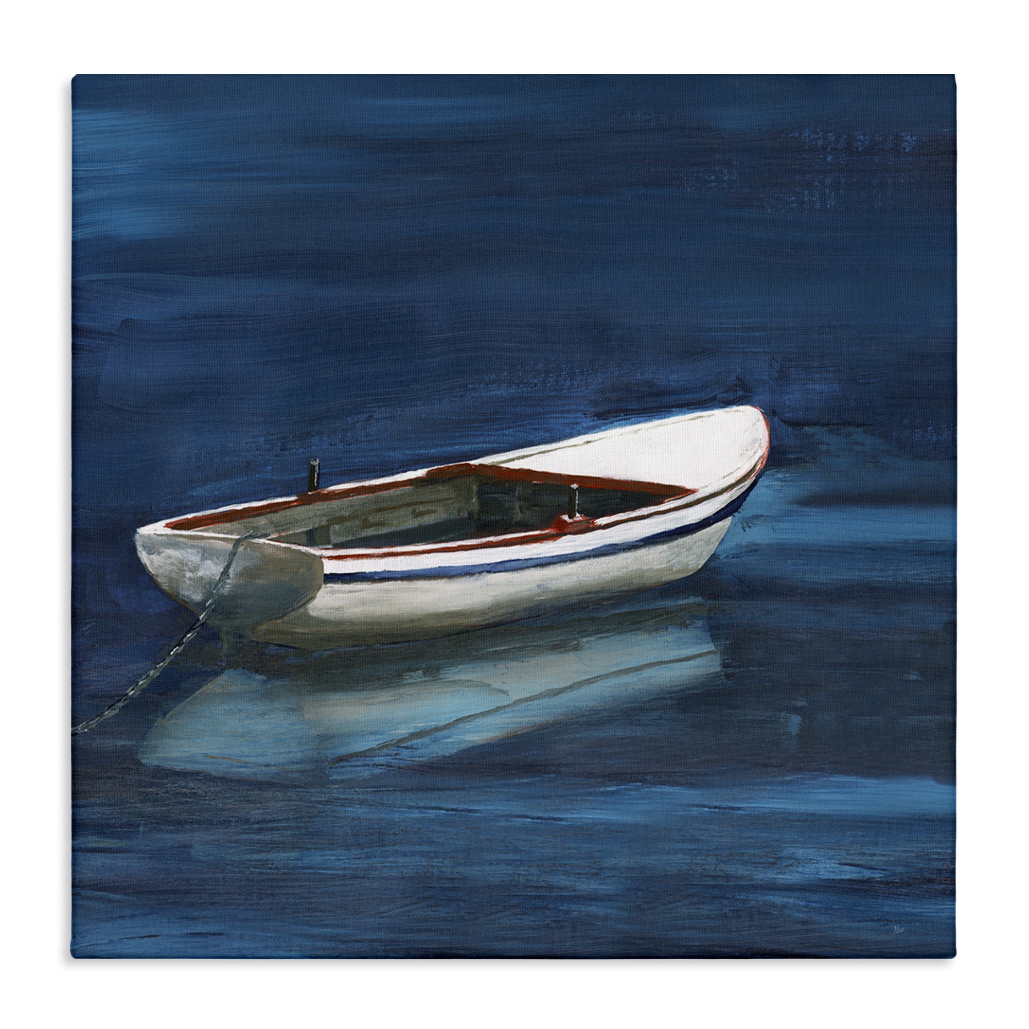Stupell Industries Calm Floating Boat Transportation Painting Wrapped Canvas Art Print Wall Art, 30 x 30