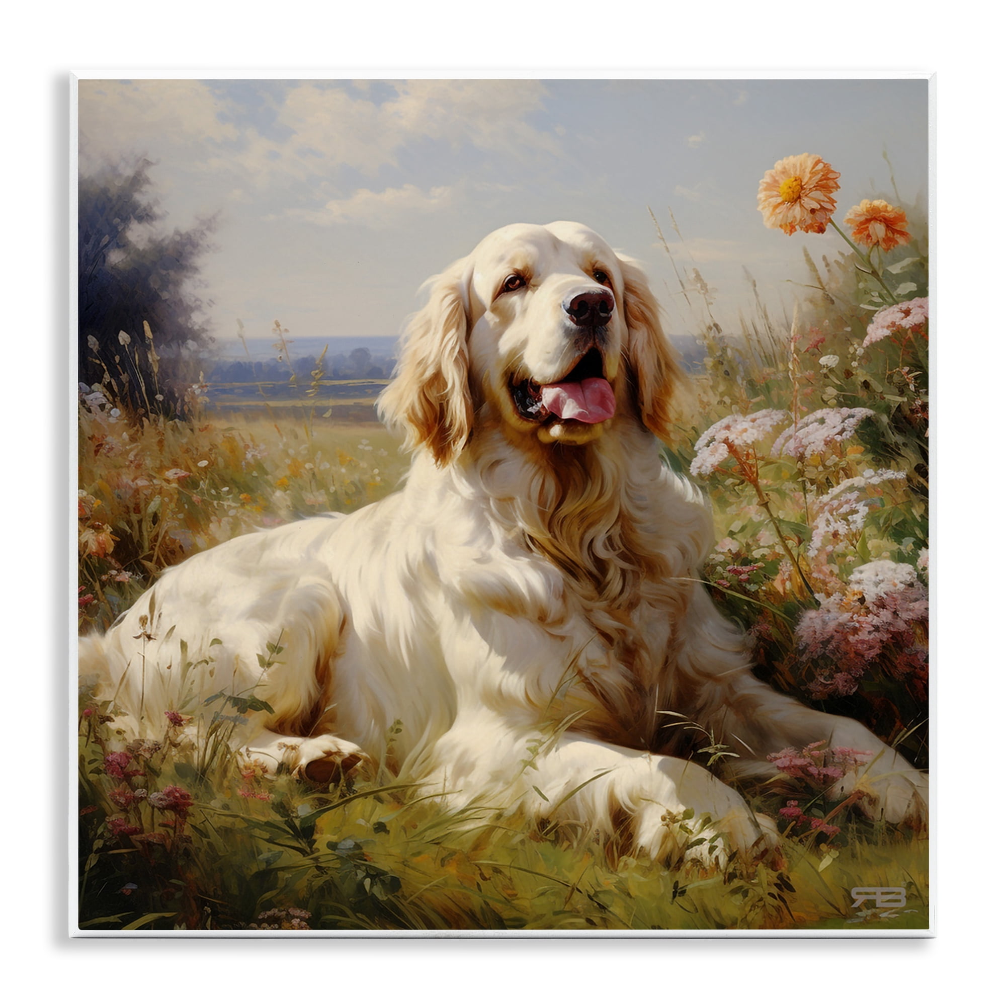 Stupell Industries Calm Golden Retriever Landscape Animals & Insects Painting Unframed Art Print Wall Art, 12 x 12