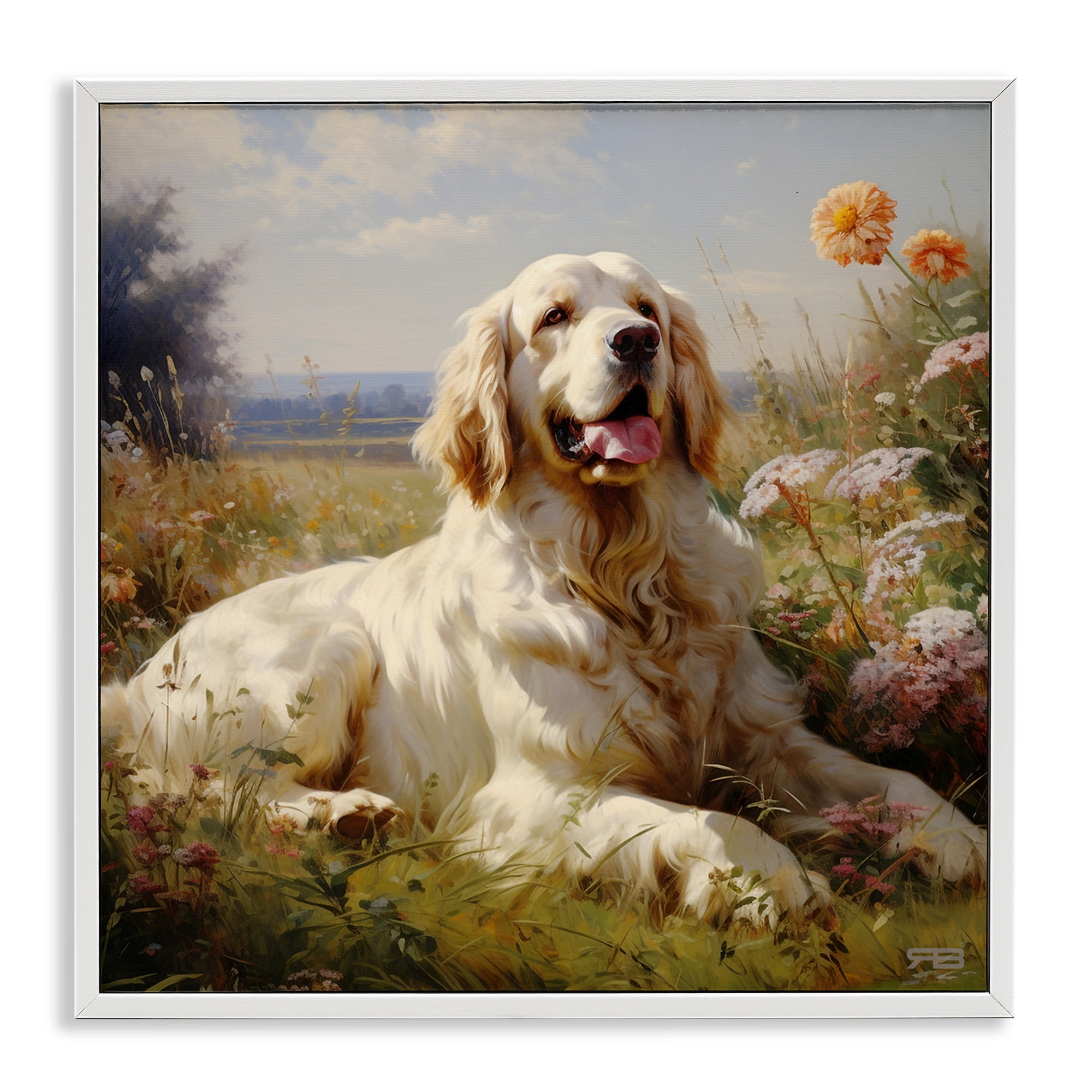 Stupell Industries Calm Golden Retriever Landscape Animals & Insects Painting White Framed Art Print Wall Art, 24 x 24