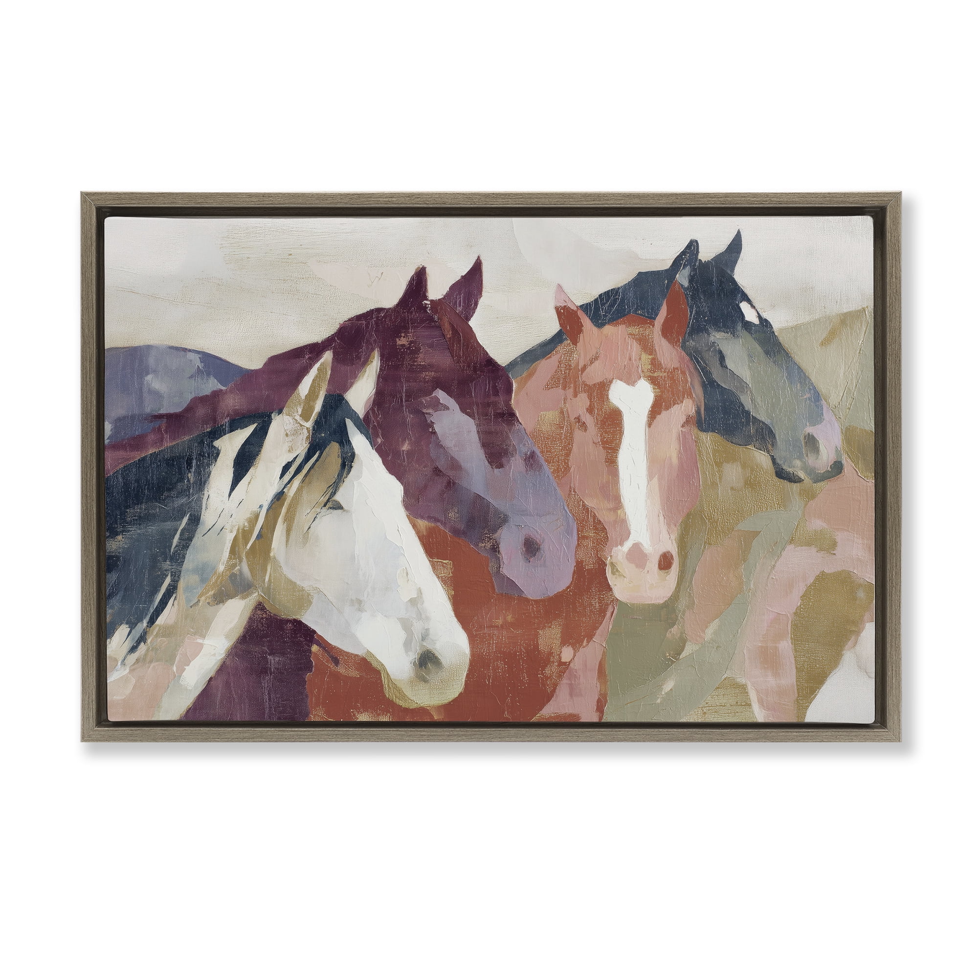 Stupell Industries Calm Horses Abstraction Brown Framed Floater Canvas Wall Art, design by Chromatic Storm Studio