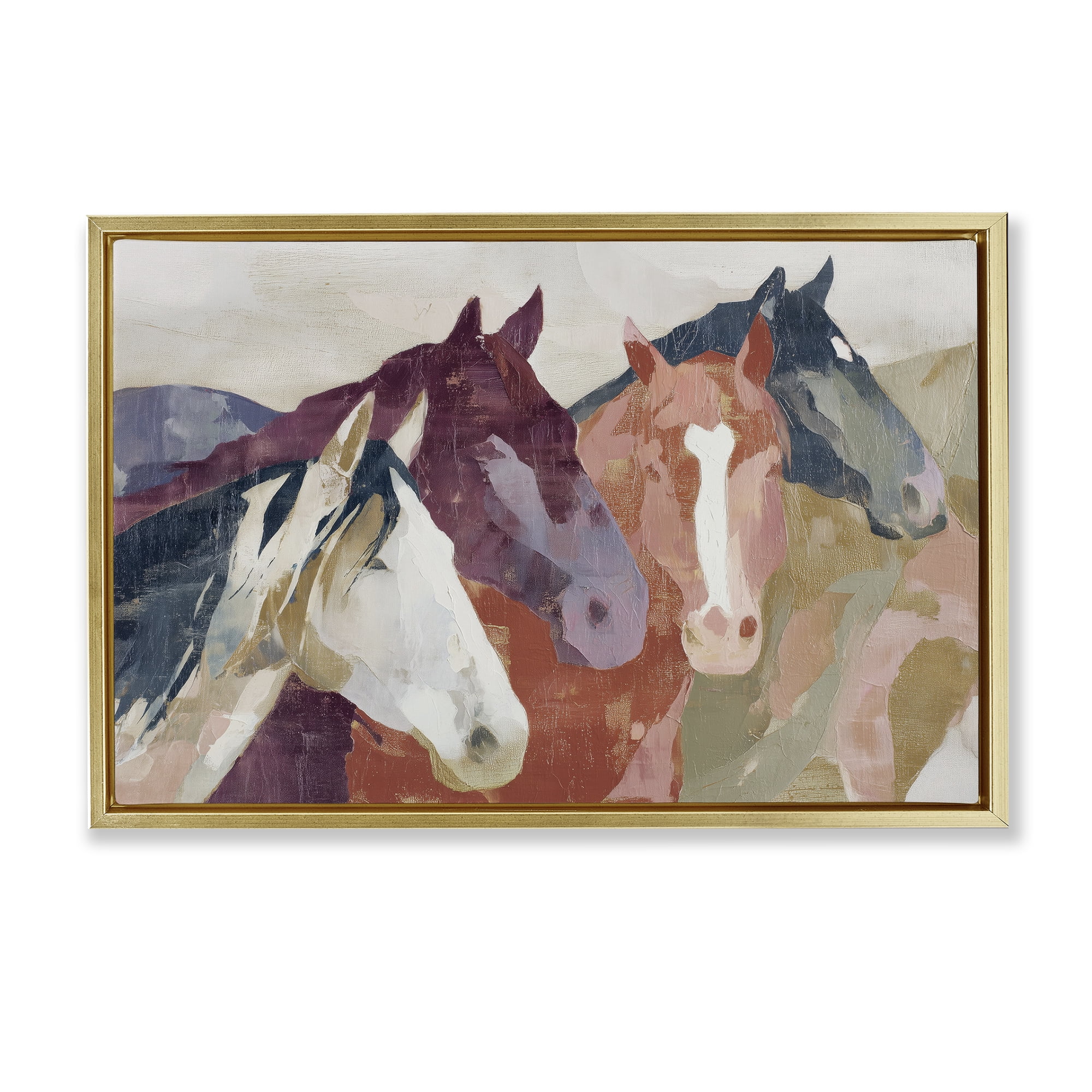 Stupell Industries Calm Horses Abstraction Gold Framed Floater Canvas Wall Art, design by Chromatic Storm Studio