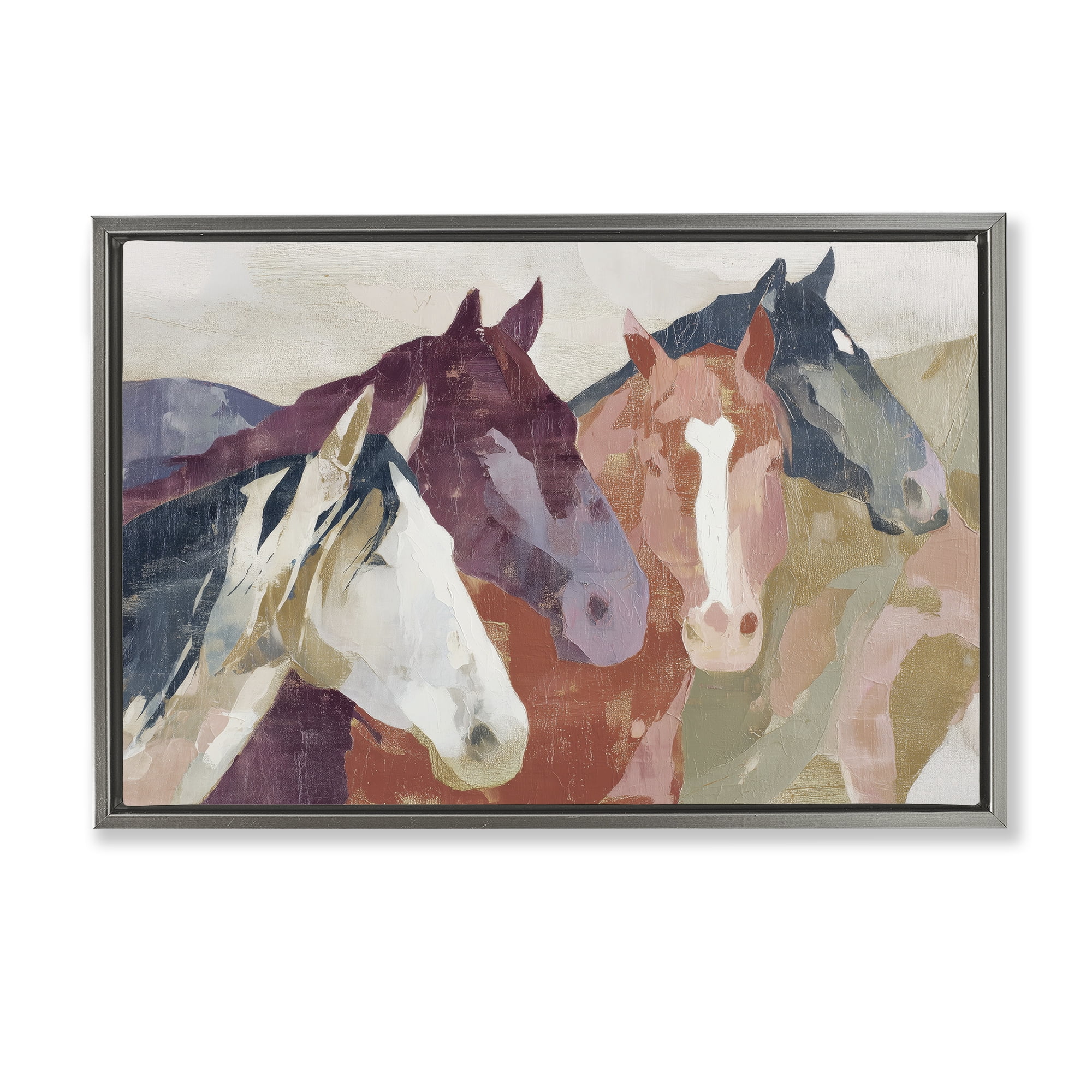 Stupell Industries Calm Horses Abstraction Gray Framed Floater Canvas Wall Art, design by Chromatic Storm Studio