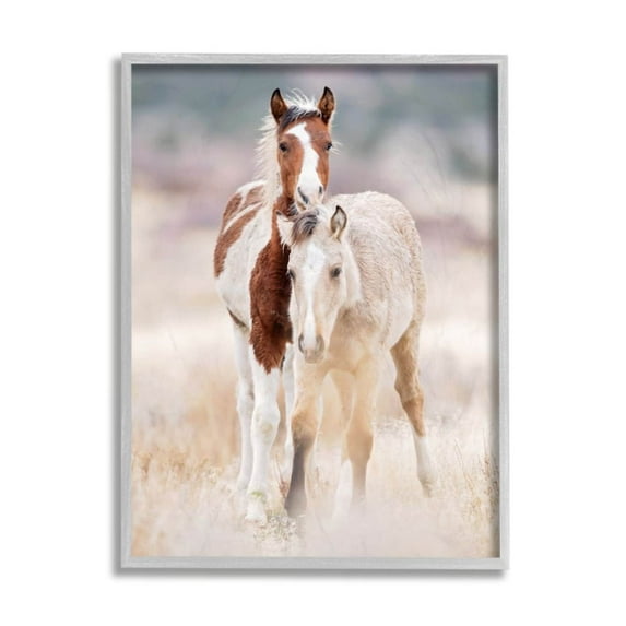 Stupell Calm Horses in Muted Beige Meadow Photograph Framed Wall Art 16 x 20 Silver