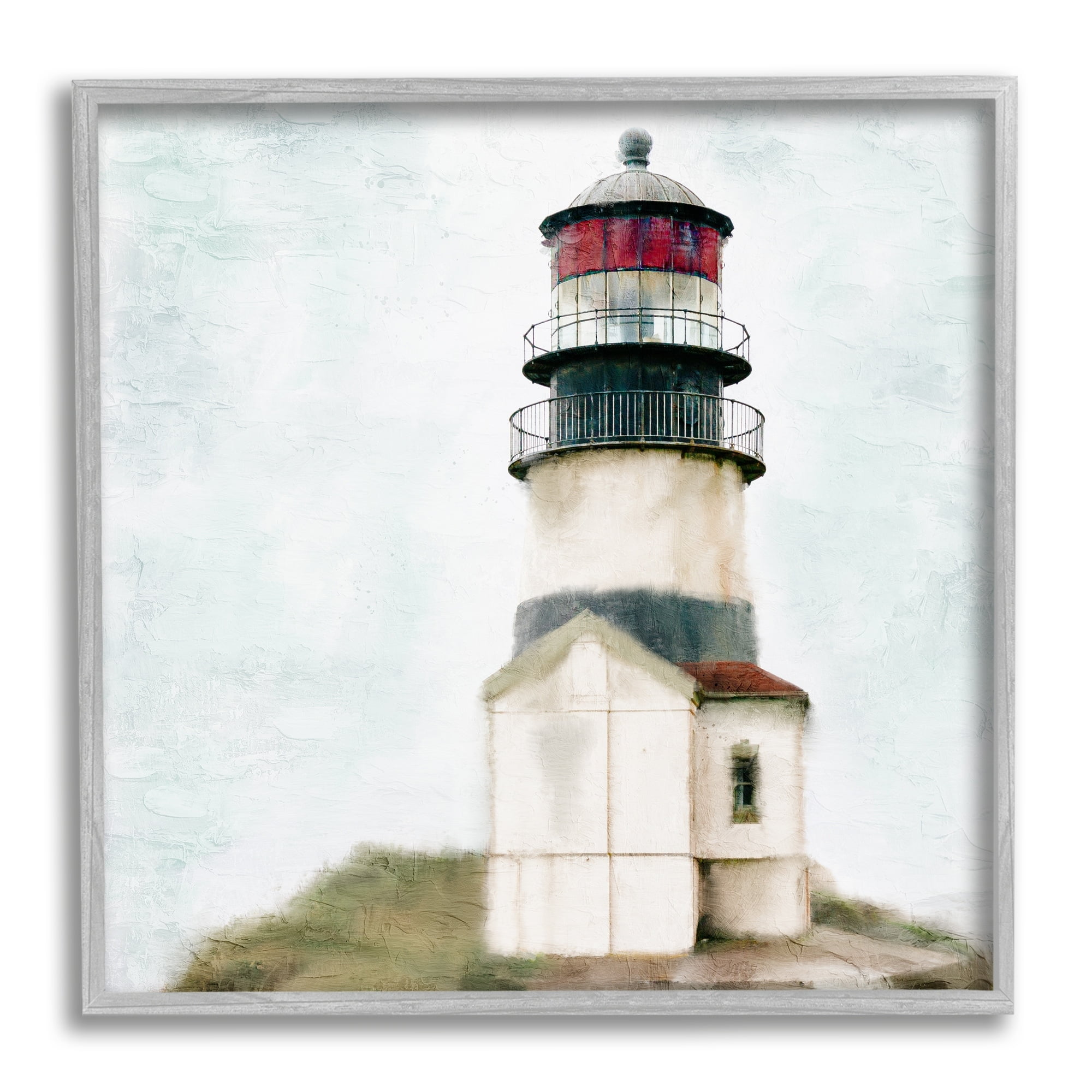 Stupell Industries Calm Lighthouse Clear Sky Ocean Beach Painting, 17 x 17, Design by Kim Allen