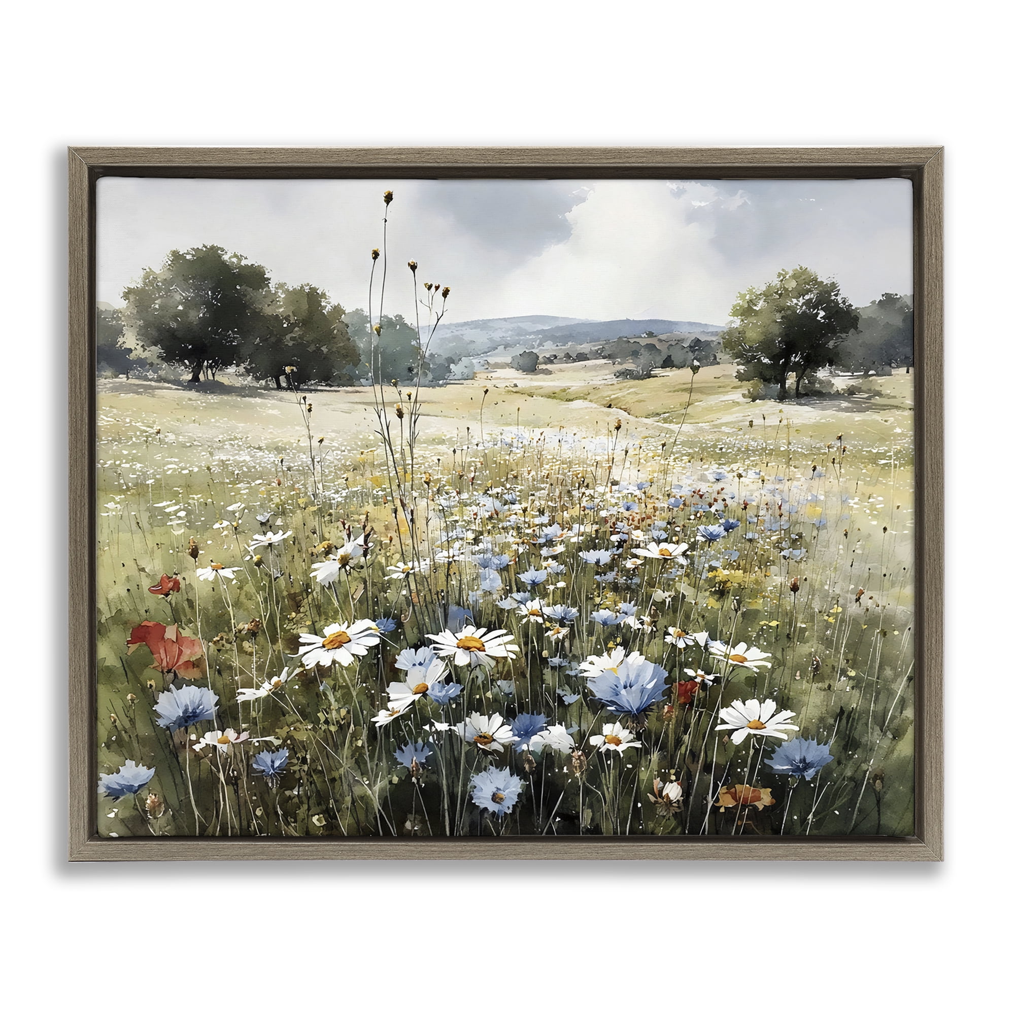 Stupell Industries Calm Meadow of Wildflowers Brown Framed Floater Canvas Wall Art, design by Franklyn Gregory