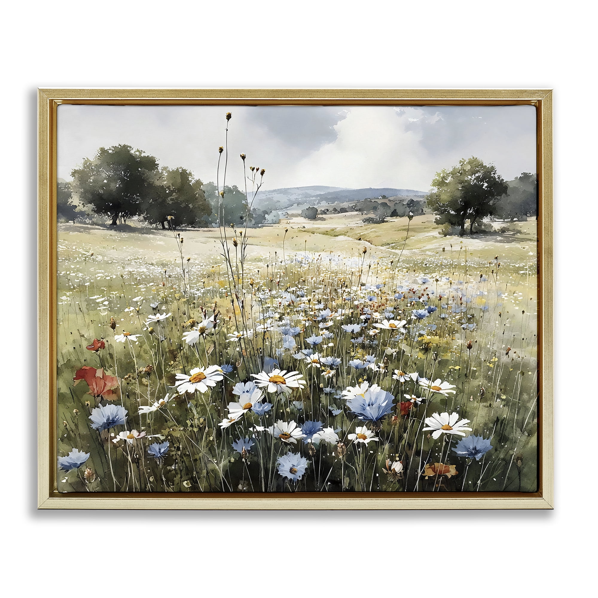 Stupell Industries Calm Meadow of Wildflowers Gold Framed Floater Canvas Wall Art, design by Franklyn Gregory