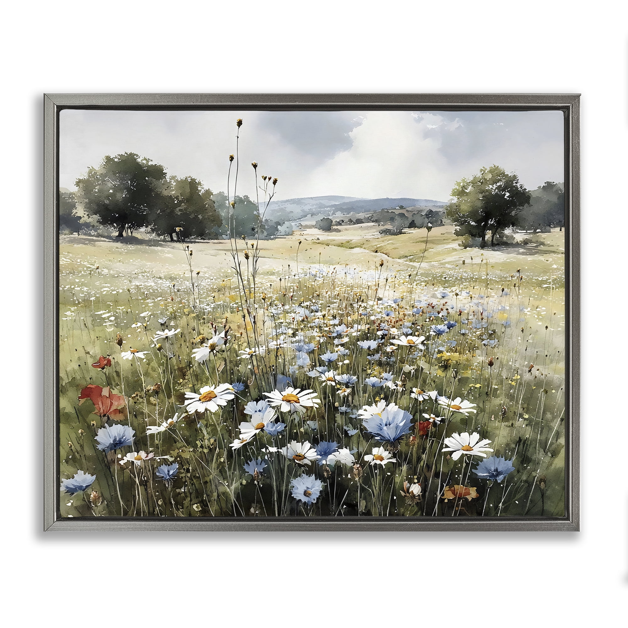 Stupell Industries Calm Meadow of Wildflowers Gray Framed Floater Canvas Wall Art, design by Franklyn Gregory