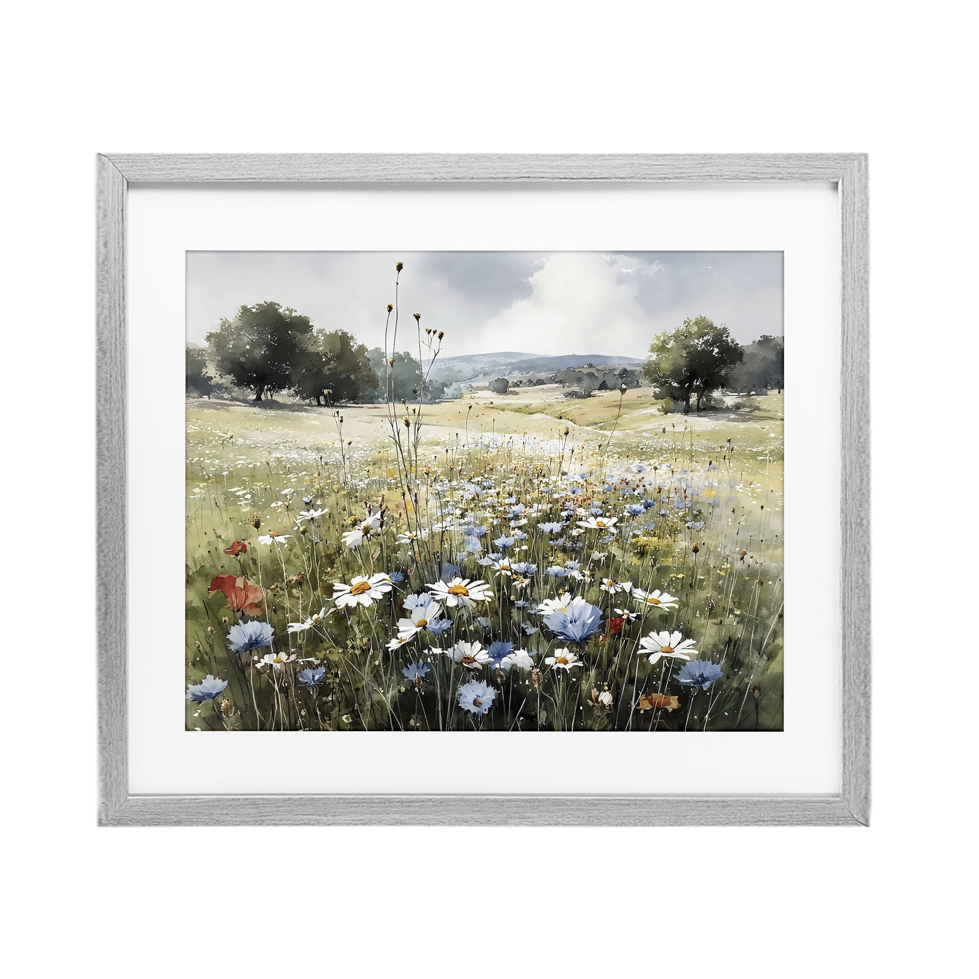 Stupell Industries Calm Meadow of Wildflowers Gray Framed Print Under Glass, design by Franklyn Gregory