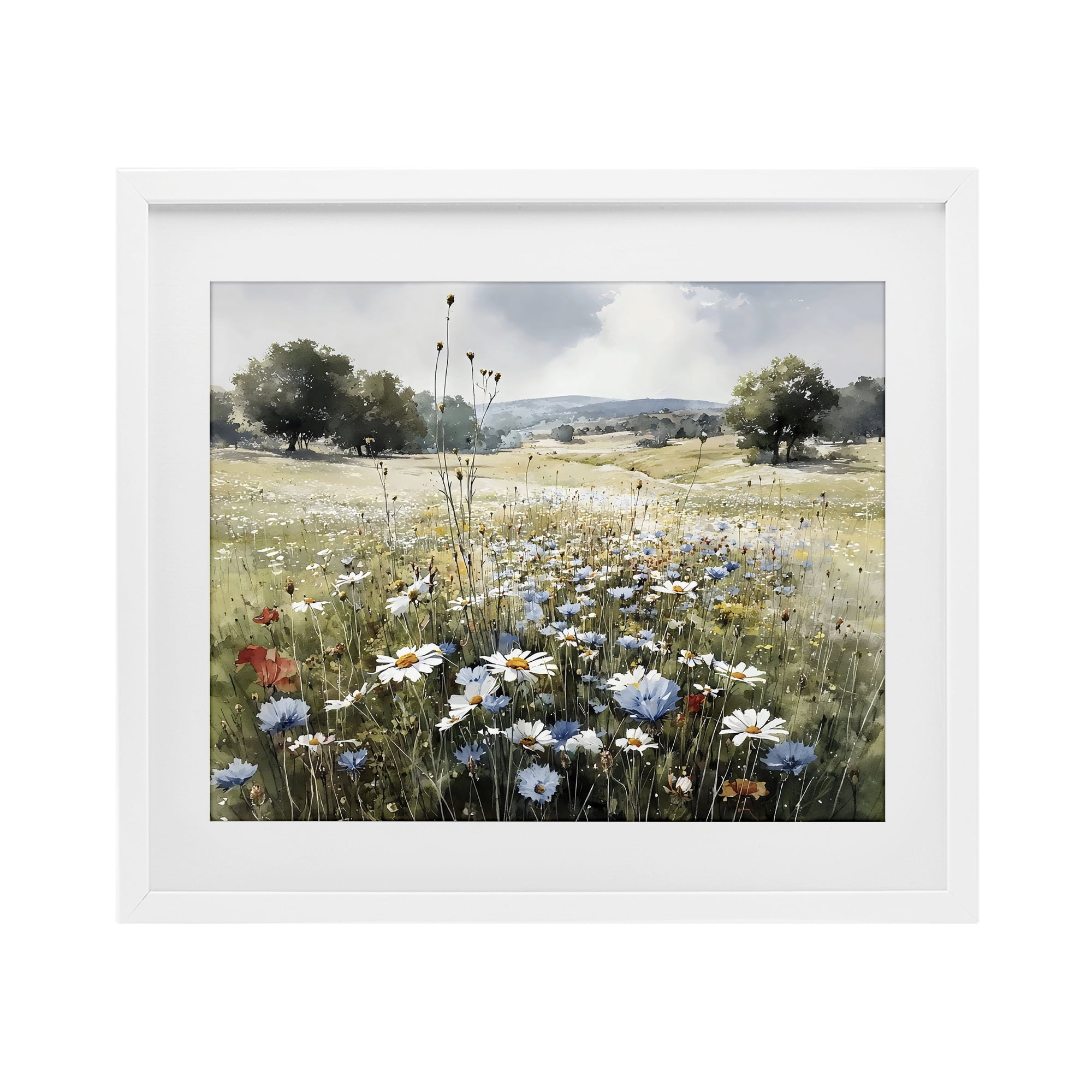 Stupell Industries Calm Meadow of Wildflowers White Framed Print Under Glass, design by Franklyn Gregory