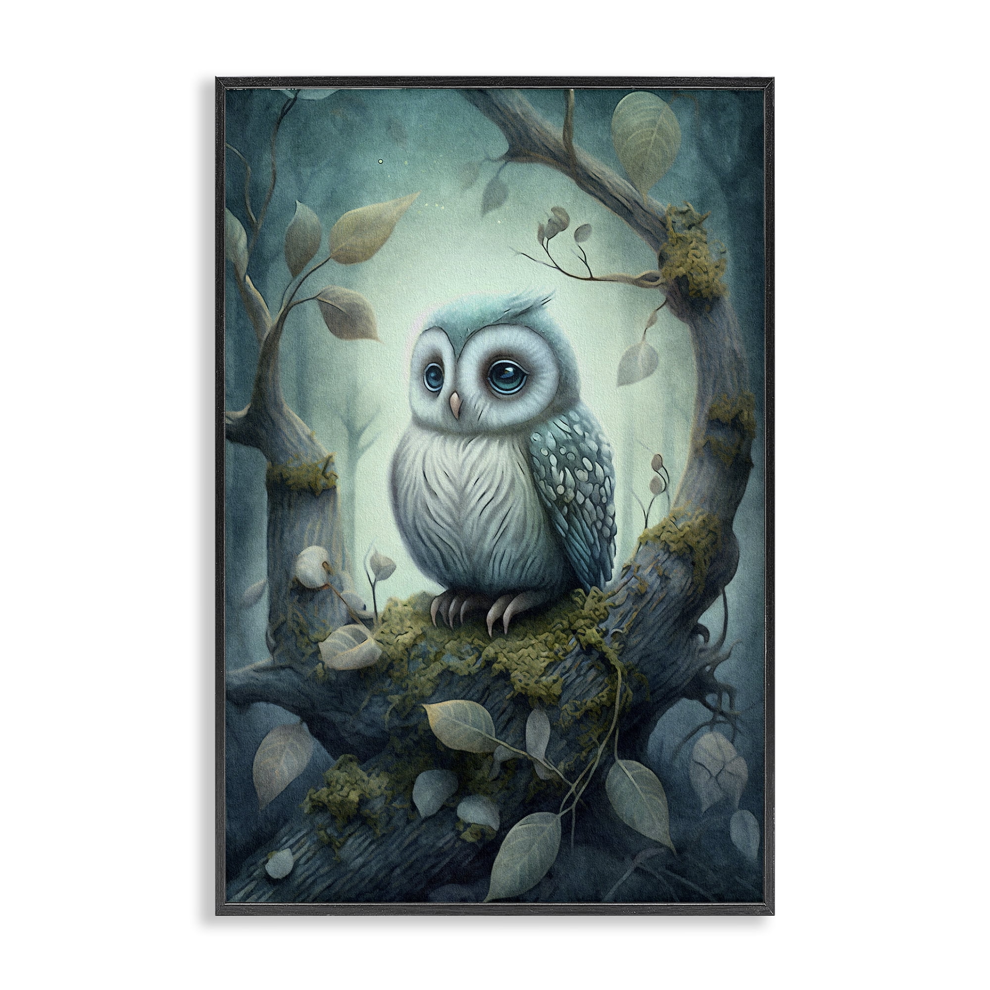Stupell Industries Calm Mystic Owl Landscape Painting Black Framed Art Print Wall Art, 16 x 24