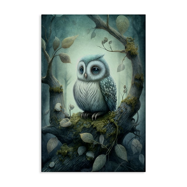 Stupell Industries Calm Mystic Owl Landscape Painting Gallery Wrapped Canvas Art Print Wall Art, 30 x 45