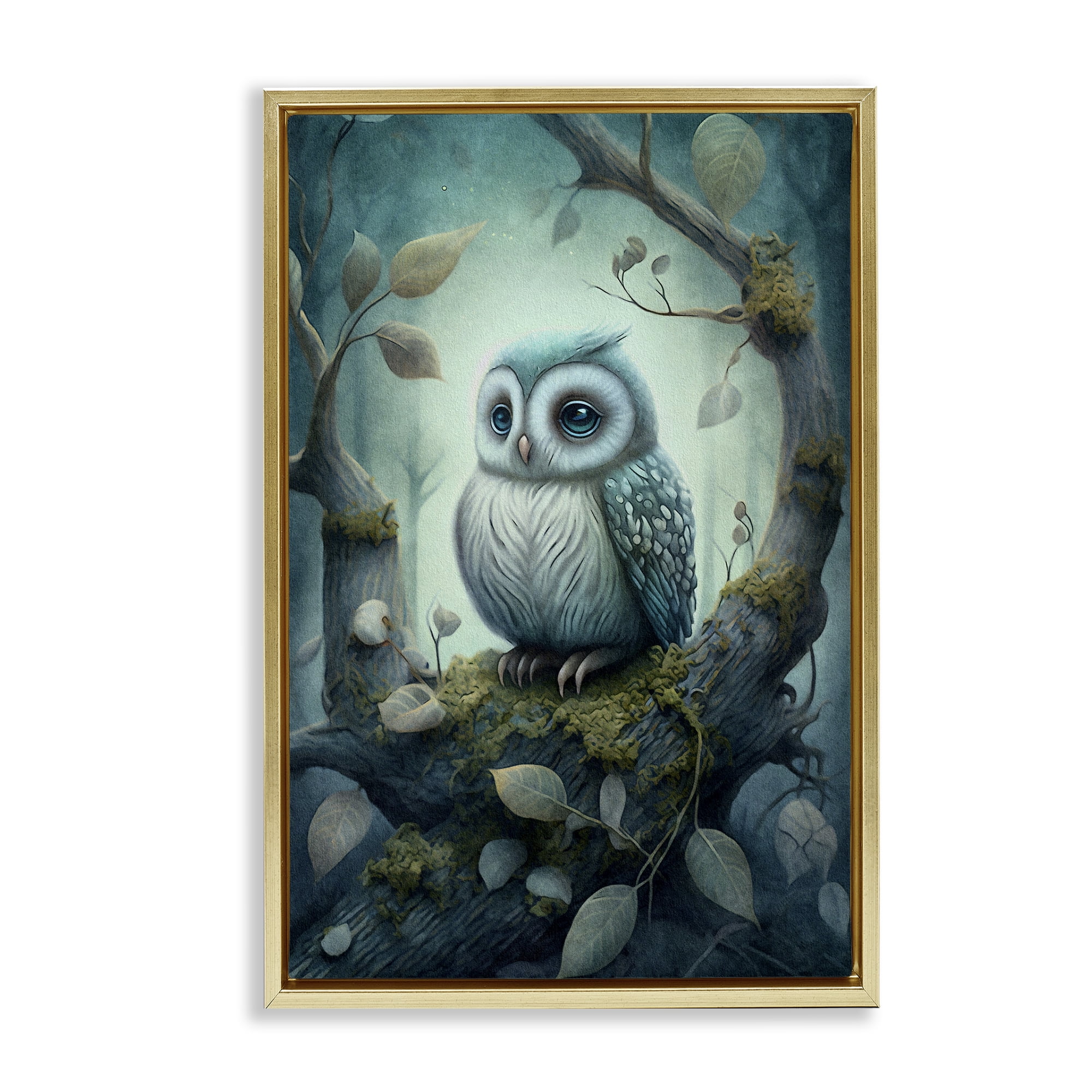 Stupell Industries Calm Mystic Owl Landscape Painting Gold Floater Framed Art Print Wall Art, 21 x 31