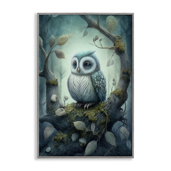 Stupell Industries Calm Mystic Owl Landscape Painting Gray Framed Art Print Wall Art, 12 x 18