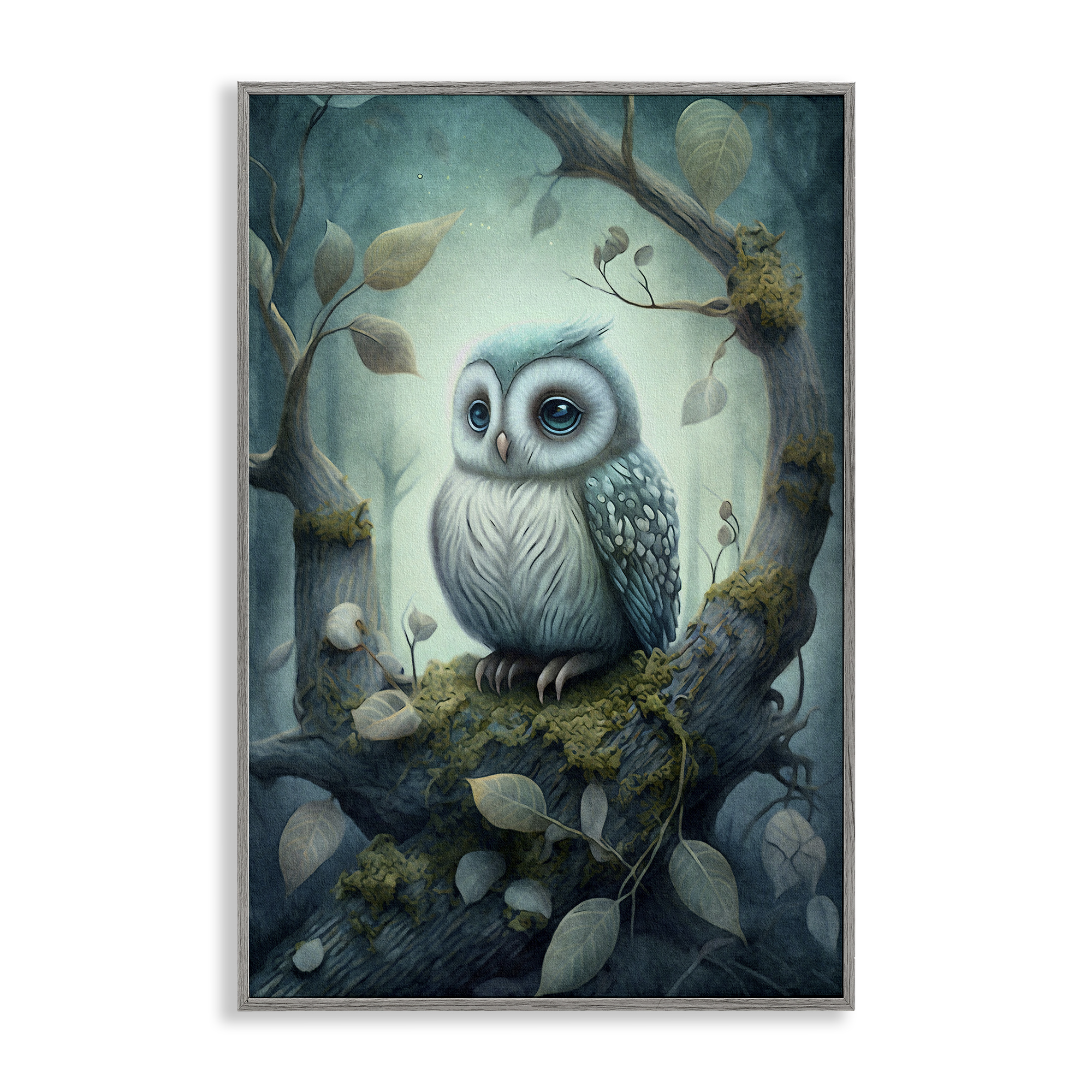 Stupell Industries Calm Mystic Owl Landscape Painting Gray Framed Art Print Wall Art, 16 x 24