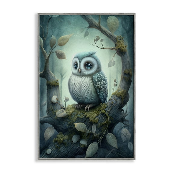 Stupell Industries Calm Mystic Owl Landscape Painting Gray Framed Art Print Wall Art, 20 x 30