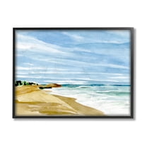 Stupell Industries Calm Nautical Coastline Soft Watercolor Landscape Black Framed by Annie Warren