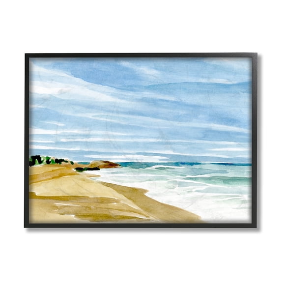 Stupell Industries Calm Nautical Coastline Soft Watercolor Landscape Black Framed by Annie Warren