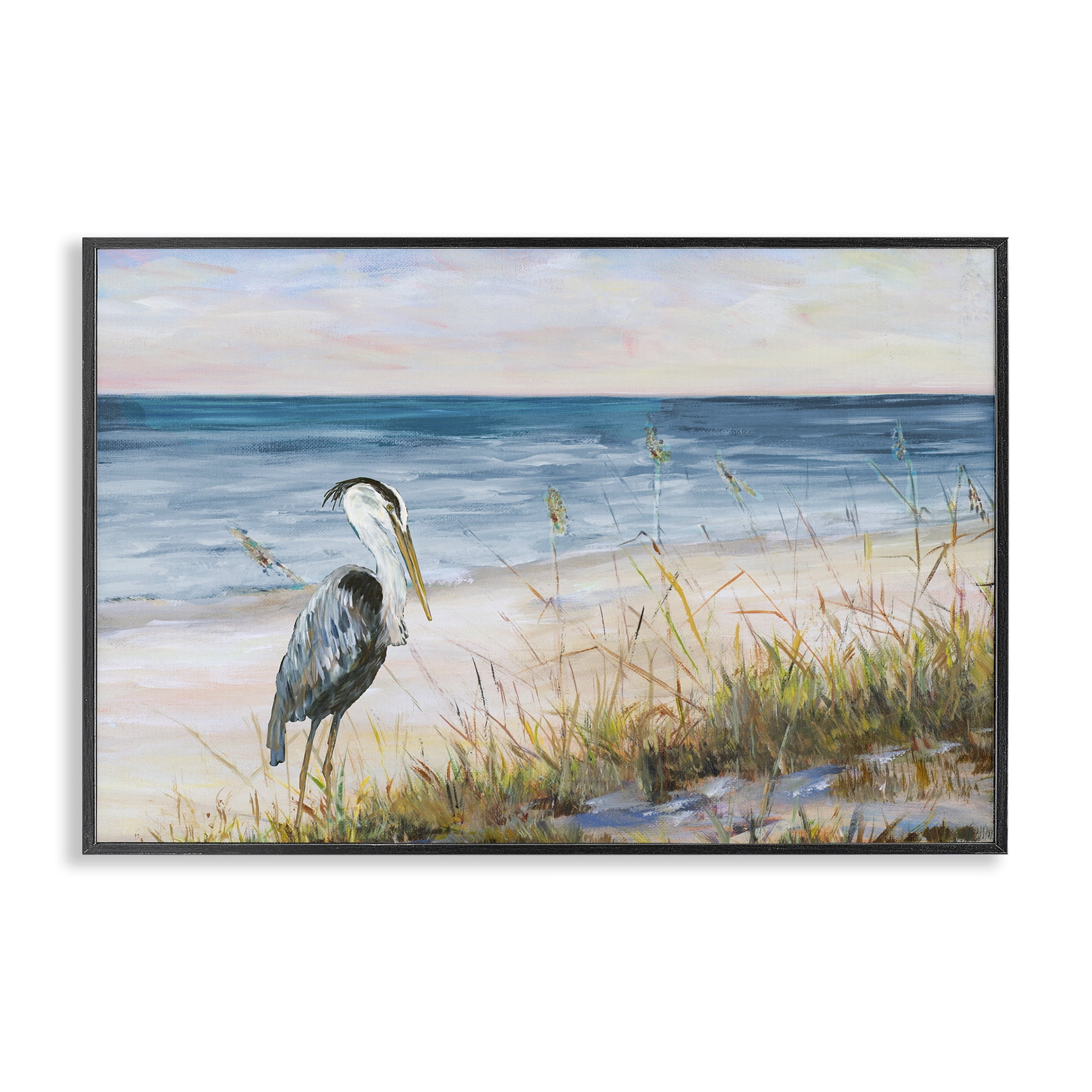 Stupell Industries Calm Pelican on Beach Landscape Painting Black Framed Art Print Wall Art, 24 x 16
