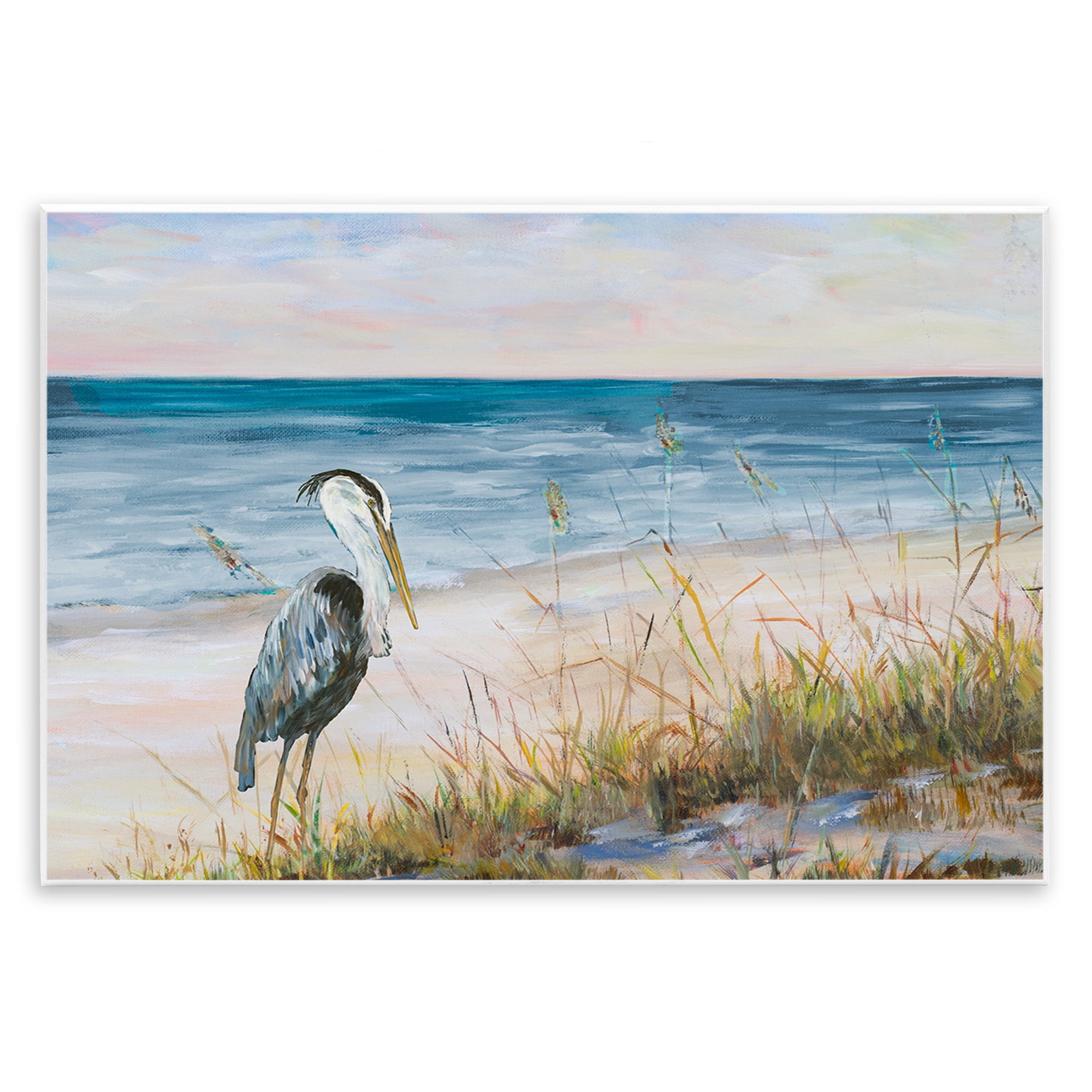 Stupell Industries Calm Pelican on Beach Landscape Painting Unframed Art Print Wall Art, 15 x 10