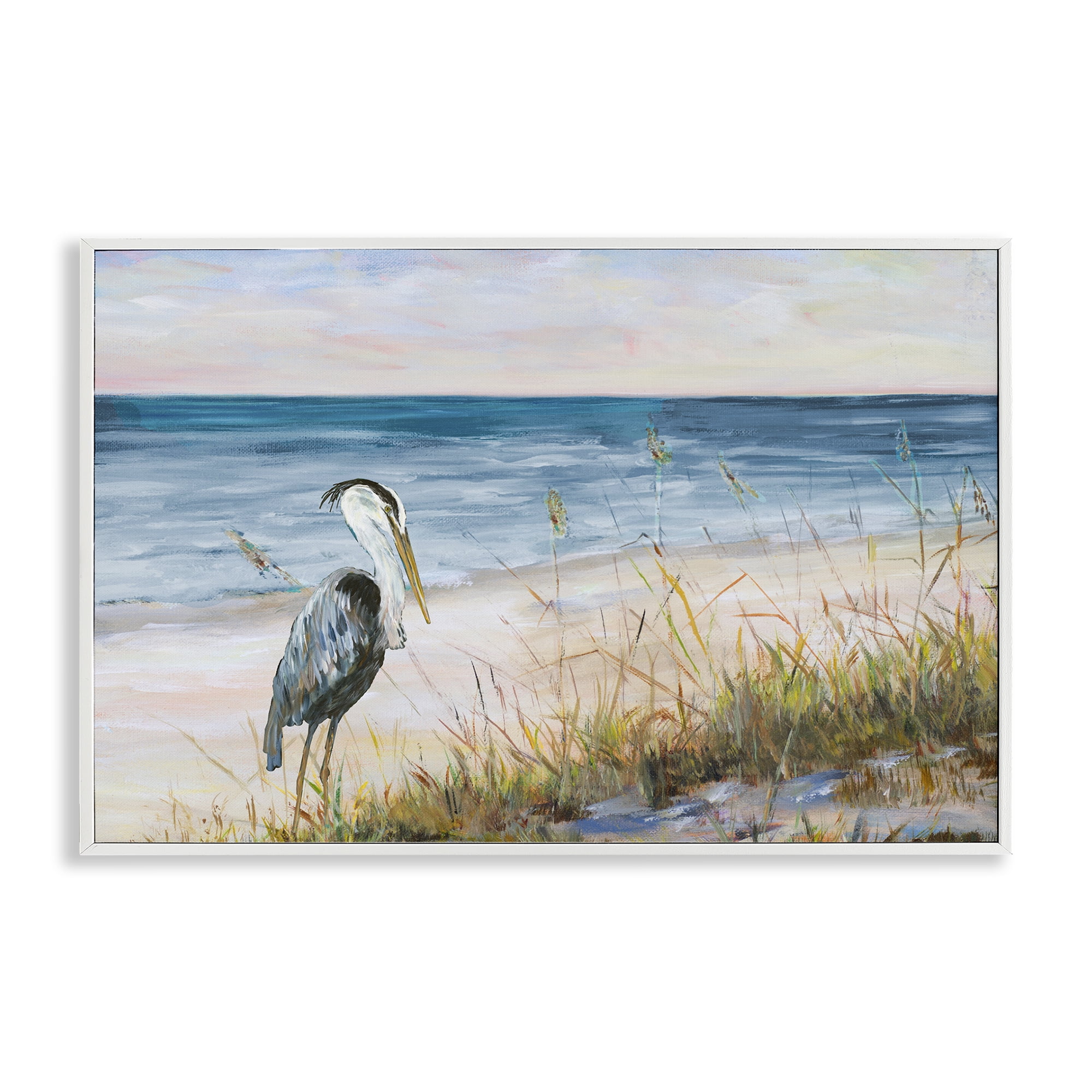 Stupell Industries Calm Pelican on Beach Landscape Painting White ...