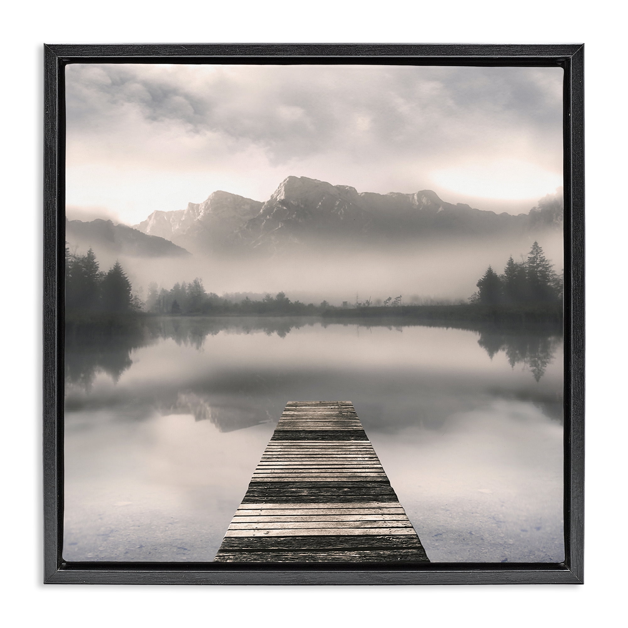 Stupell Industries Calm Reflective Waters & Mountains Black Framed Floater Canvas Wall Art, design by Irene Weisz