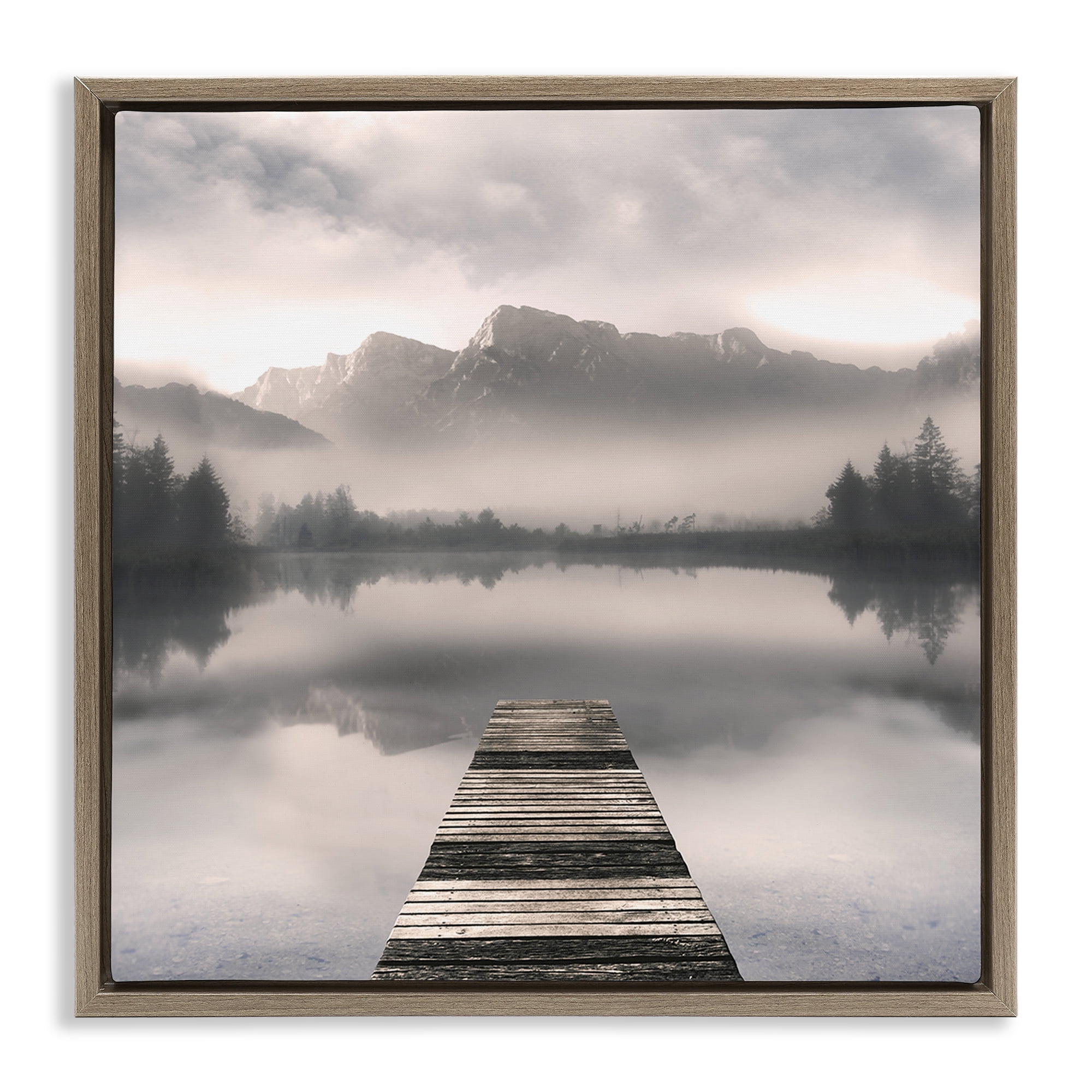 Stupell Industries Calm Reflective Waters & Mountains Brown Framed Floater Canvas Wall Art, design by Irene Weisz