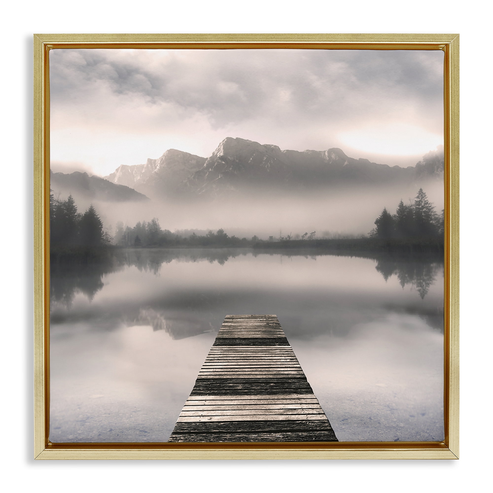 Stupell Industries Calm Reflective Waters & Mountains Gold Framed Floater Canvas Wall Art, design by Irene Weisz
