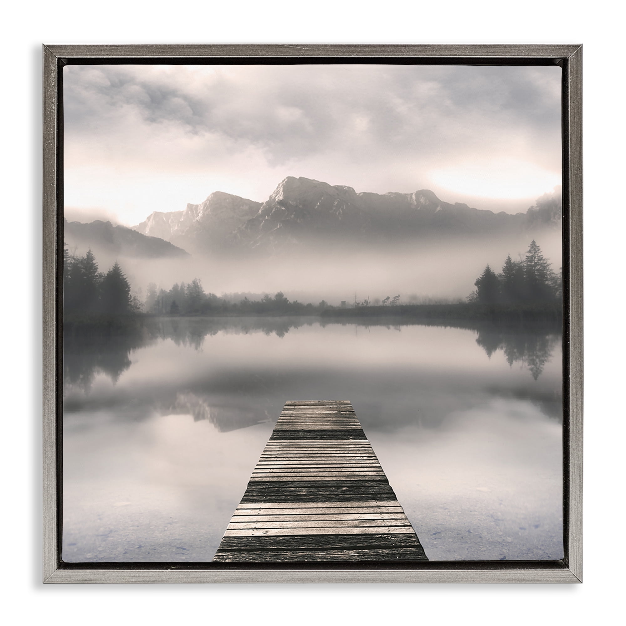 Stupell Industries Calm Reflective Waters & Mountains Gray Framed Floater Canvas Wall Art, design by Irene Weisz