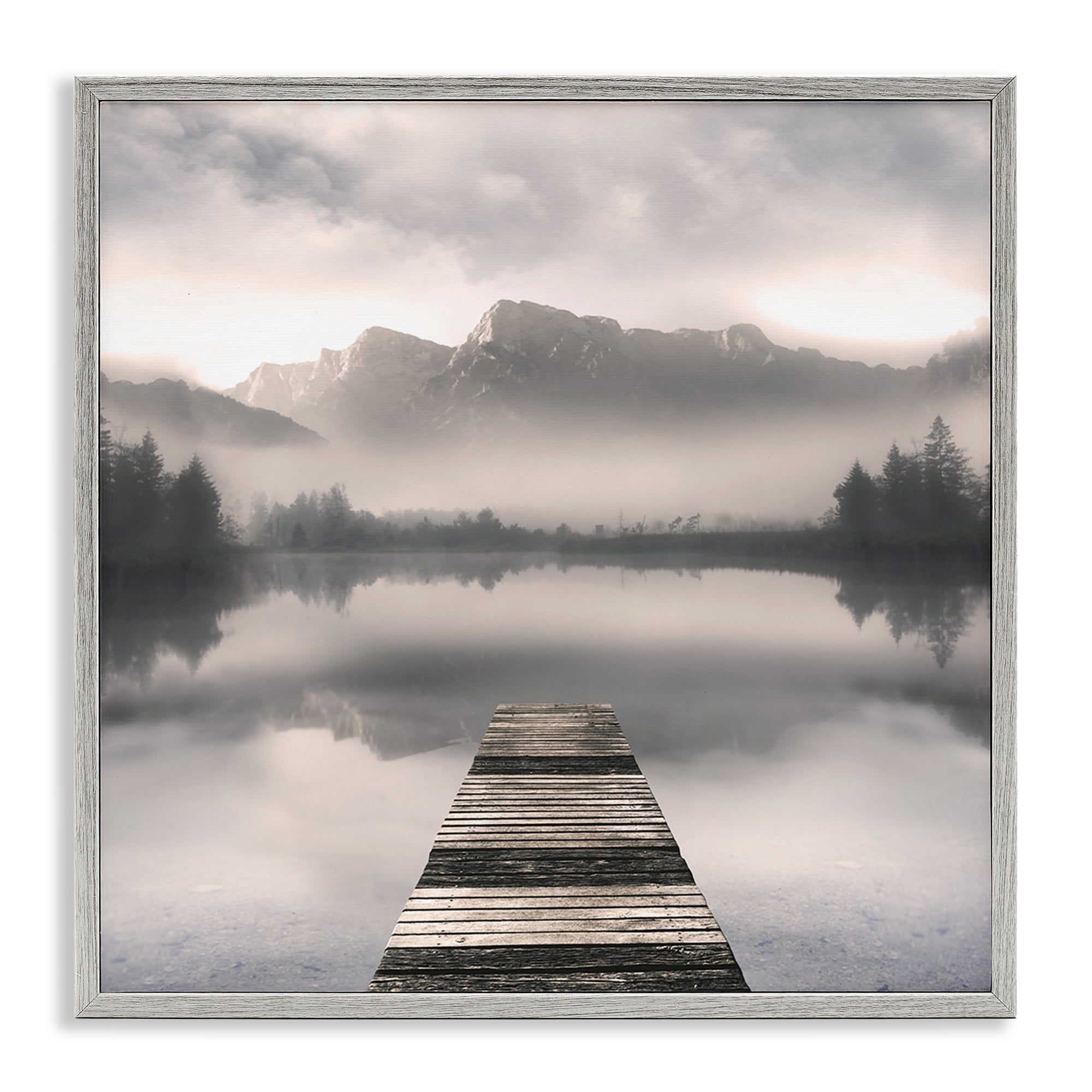 Stupell Industries Calm Reflective Waters & Mountains Gray Framed Giclee Art, design by Irene Weisz