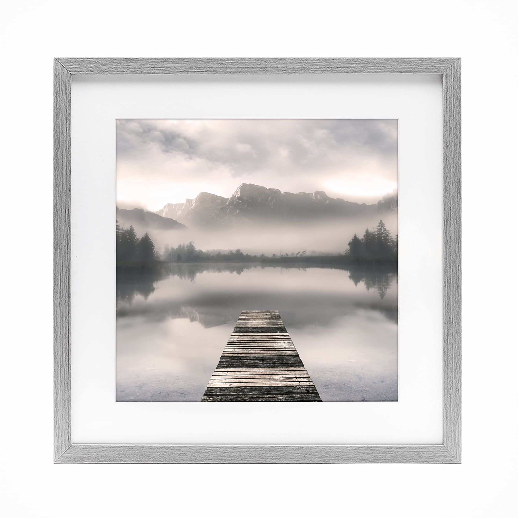 Stupell Industries Calm Reflective Waters & Mountains Gray Framed Print Under Glass, design by Irene Weisz