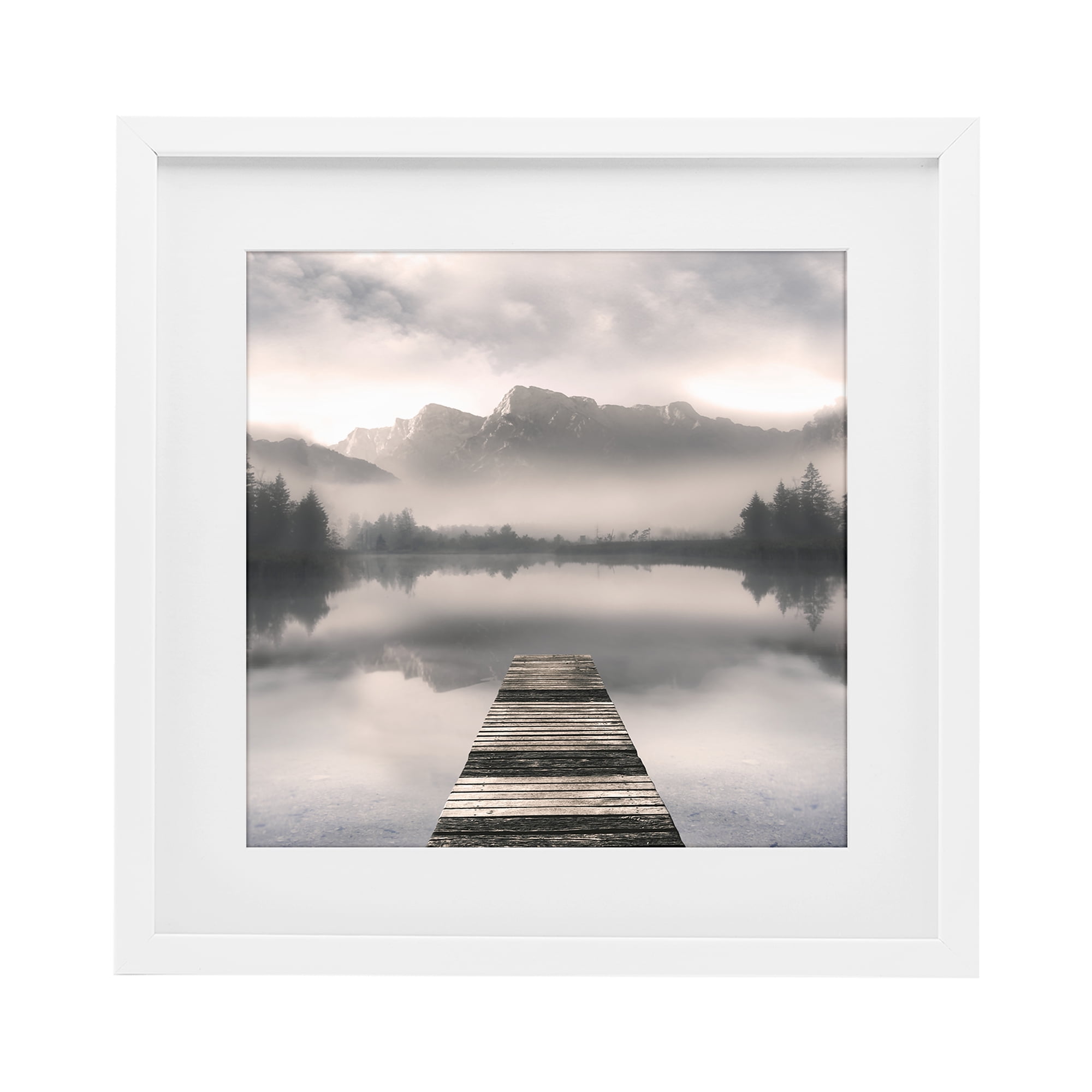Stupell Industries Calm Reflective Waters & Mountains White Framed Print Under Glass, design by Irene Weisz