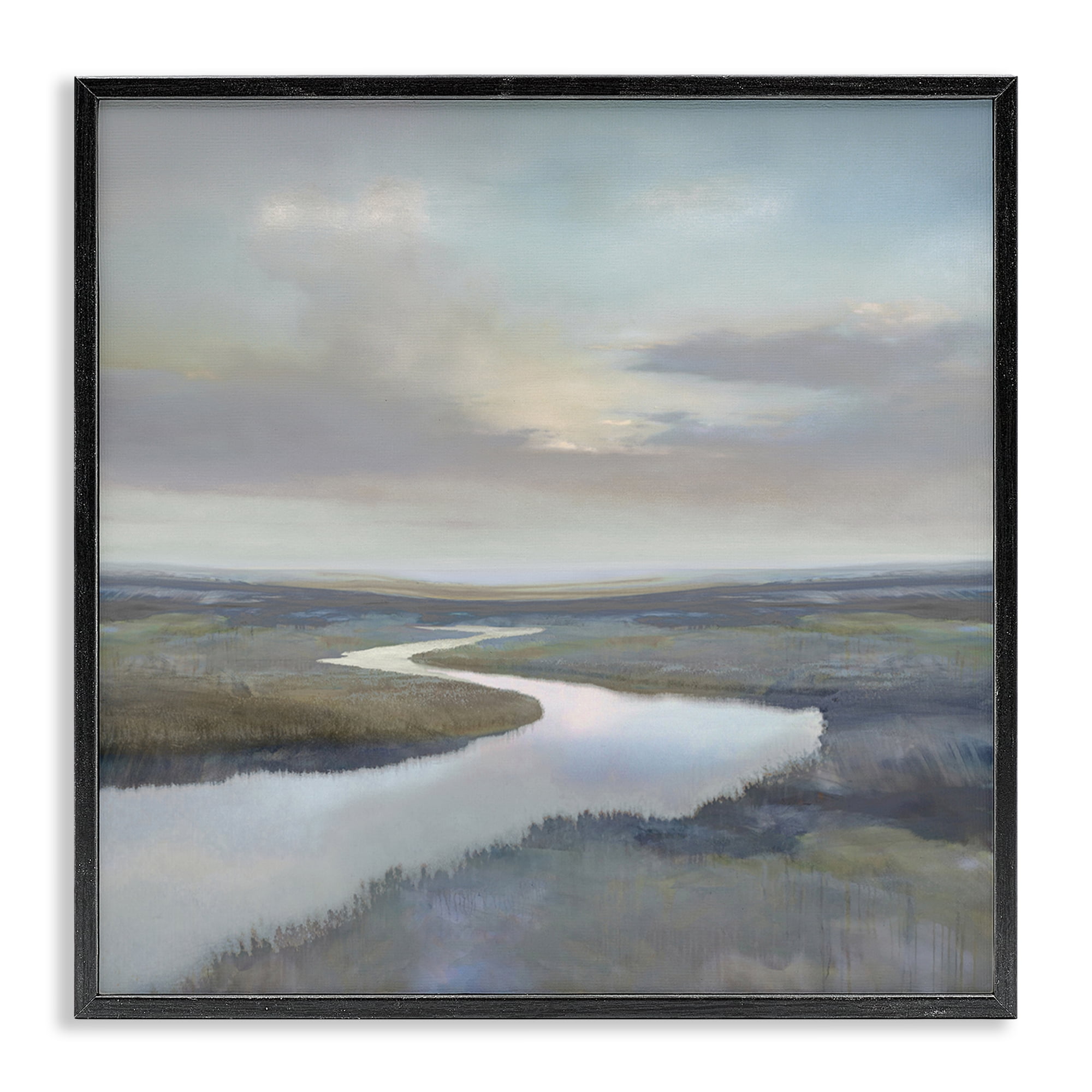 Stupell Industries Calm Riverbend in Greys Black Framed Giclee Art, design by Christy McKee