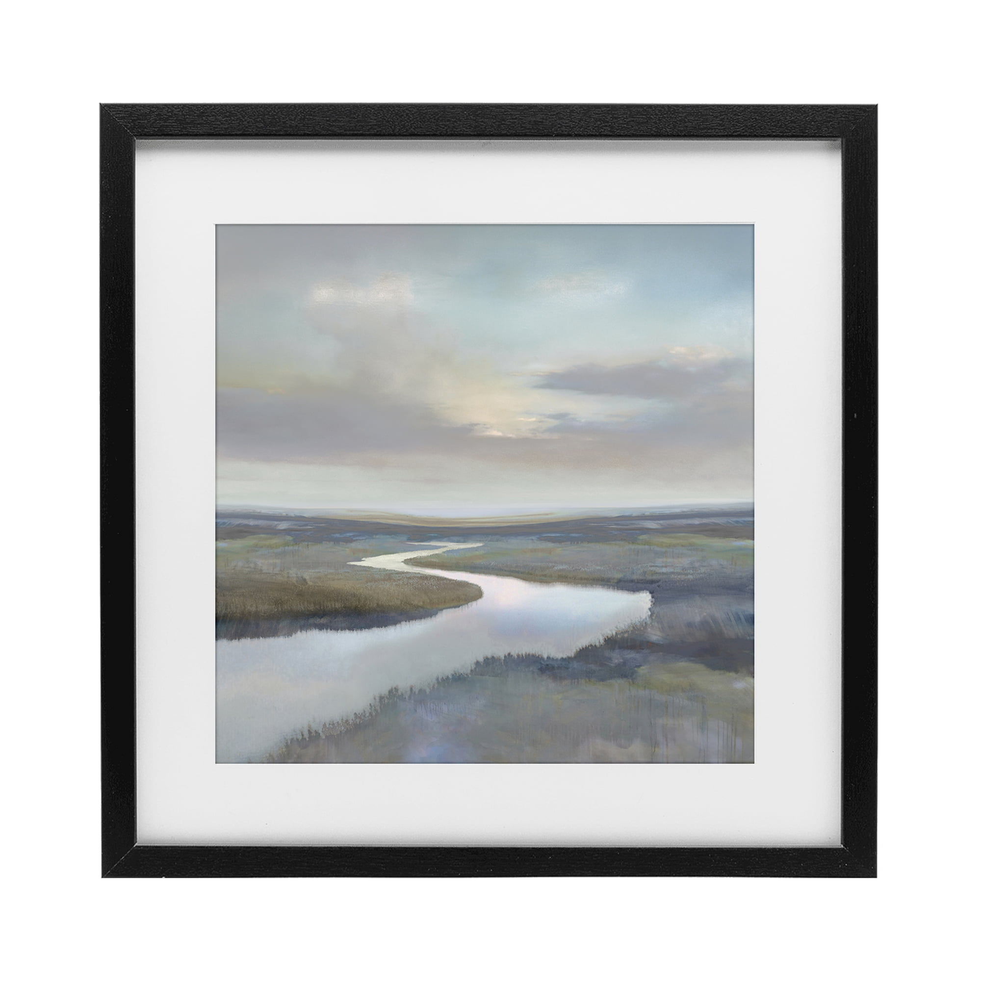 Stupell Industries Calm Riverbend in Greys Black Framed Print Under Glass, design by Christy McKee