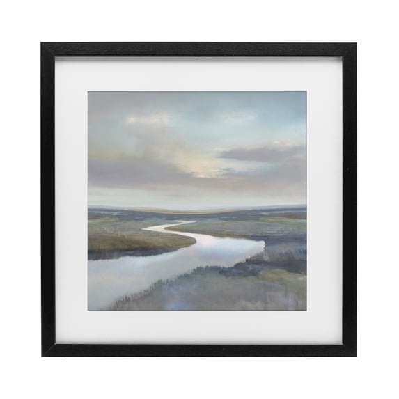 Stupell Industries Modern Calm Riverbend in Greys Black Framed Print Under Glass, 13 x 13, by Christy McKee