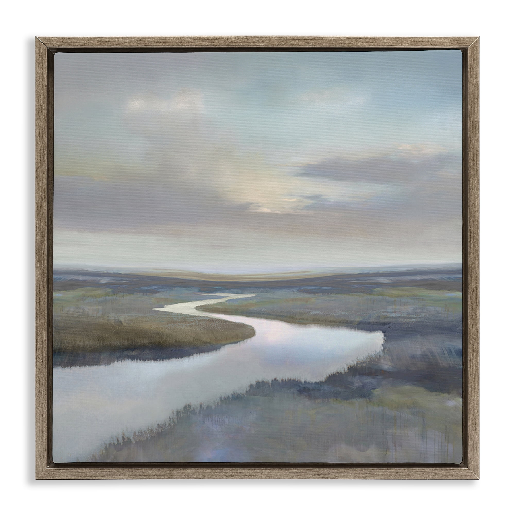 Stupell Industries Calm Riverbend in Greys Brown Framed Floater Canvas Wall Art, design by Christy McKee