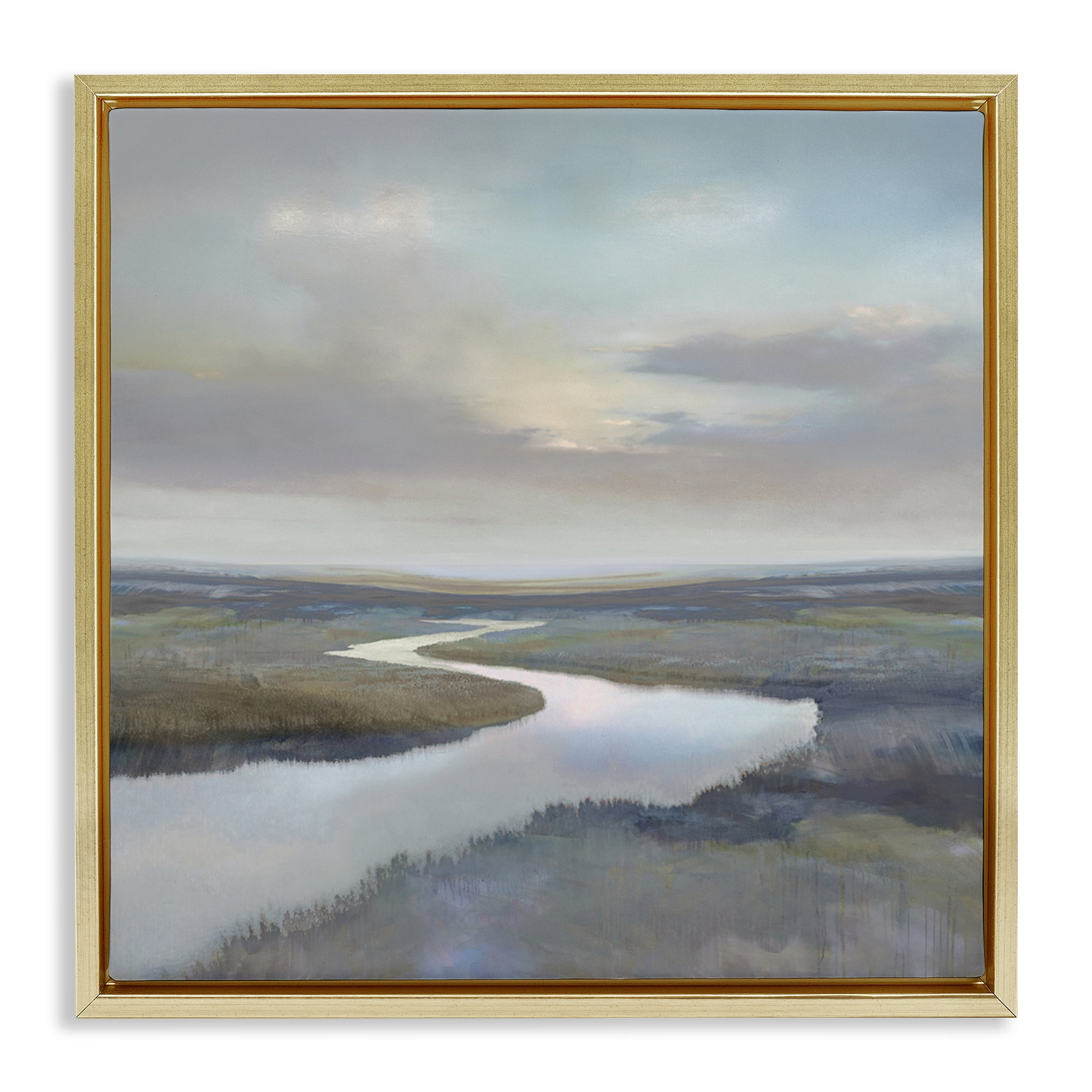 Stupell Industries Calm Riverbend in Greys Gold Framed Floater Canvas Wall Art, design by Christy McKee