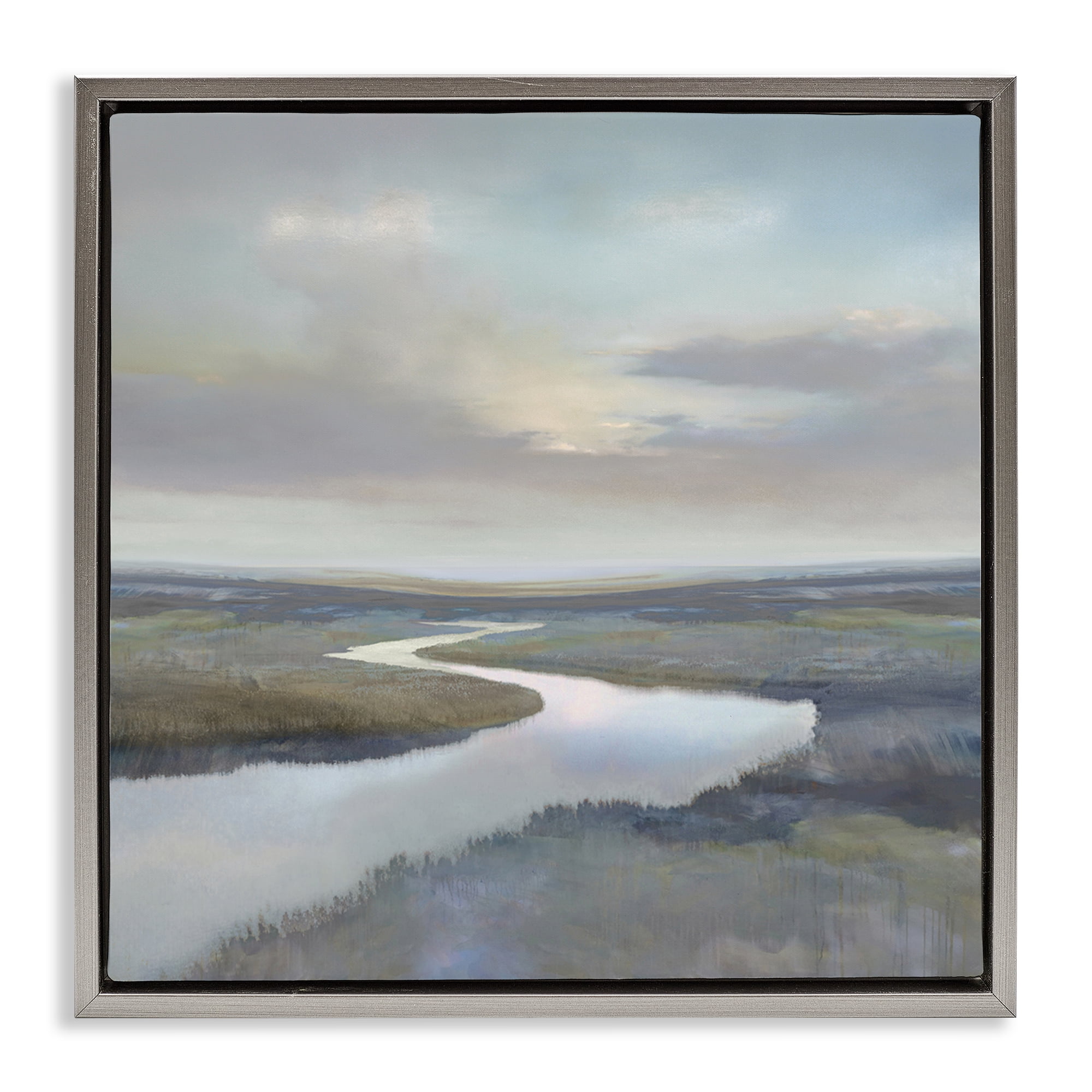 Stupell Industries Calm Riverbend in Greys Gray Framed Floater Canvas Wall Art, design by Christy McKee