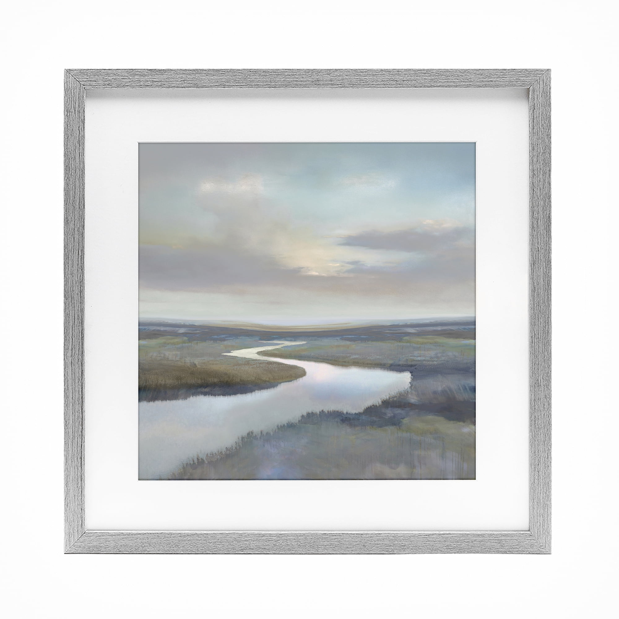 Stupell Industries Calm Riverbend in Greys Gray Framed Print Under Glass, design by Christy McKee