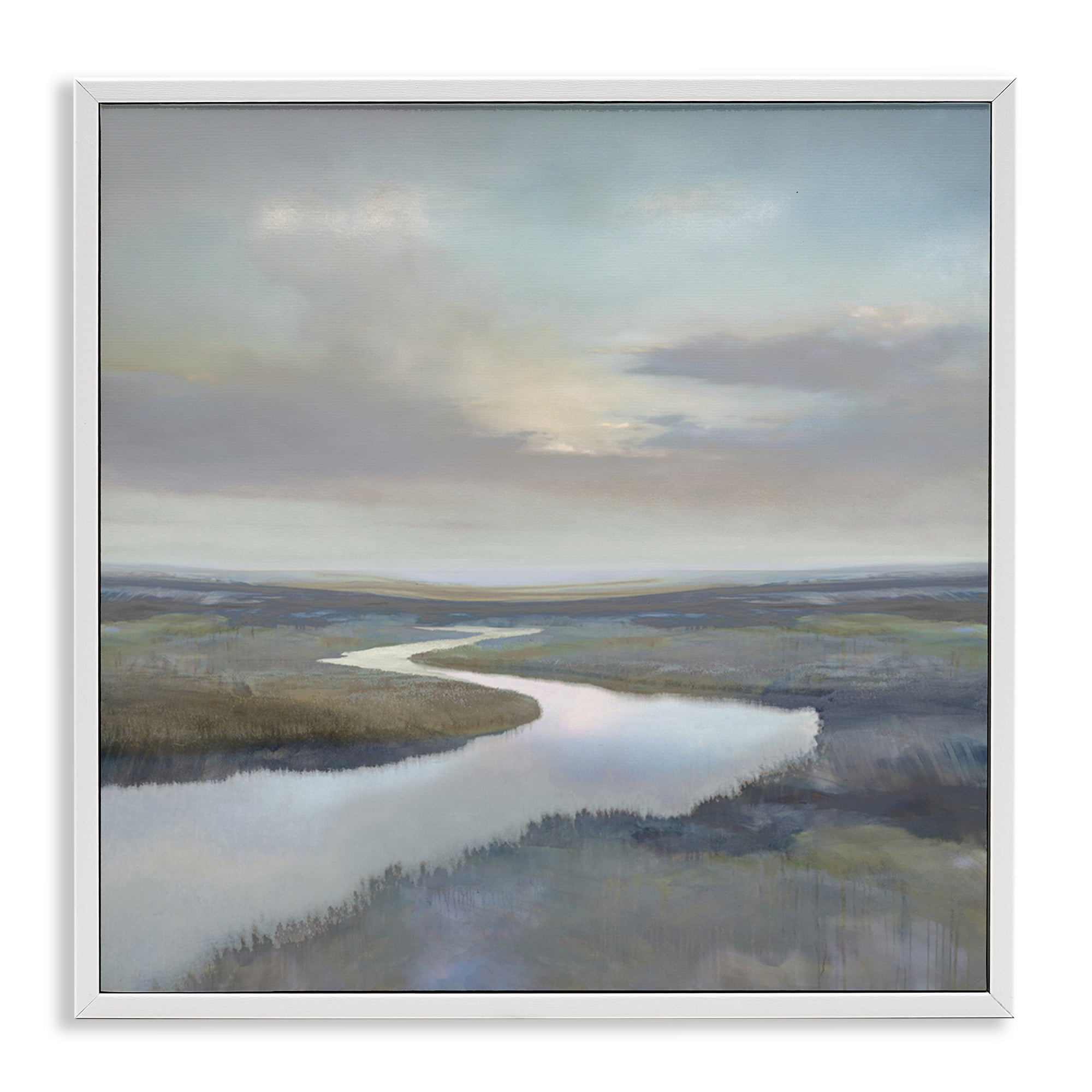 Stupell Industries Calm Riverbend in Greys White Framed Giclee Art, design by Christy McKee