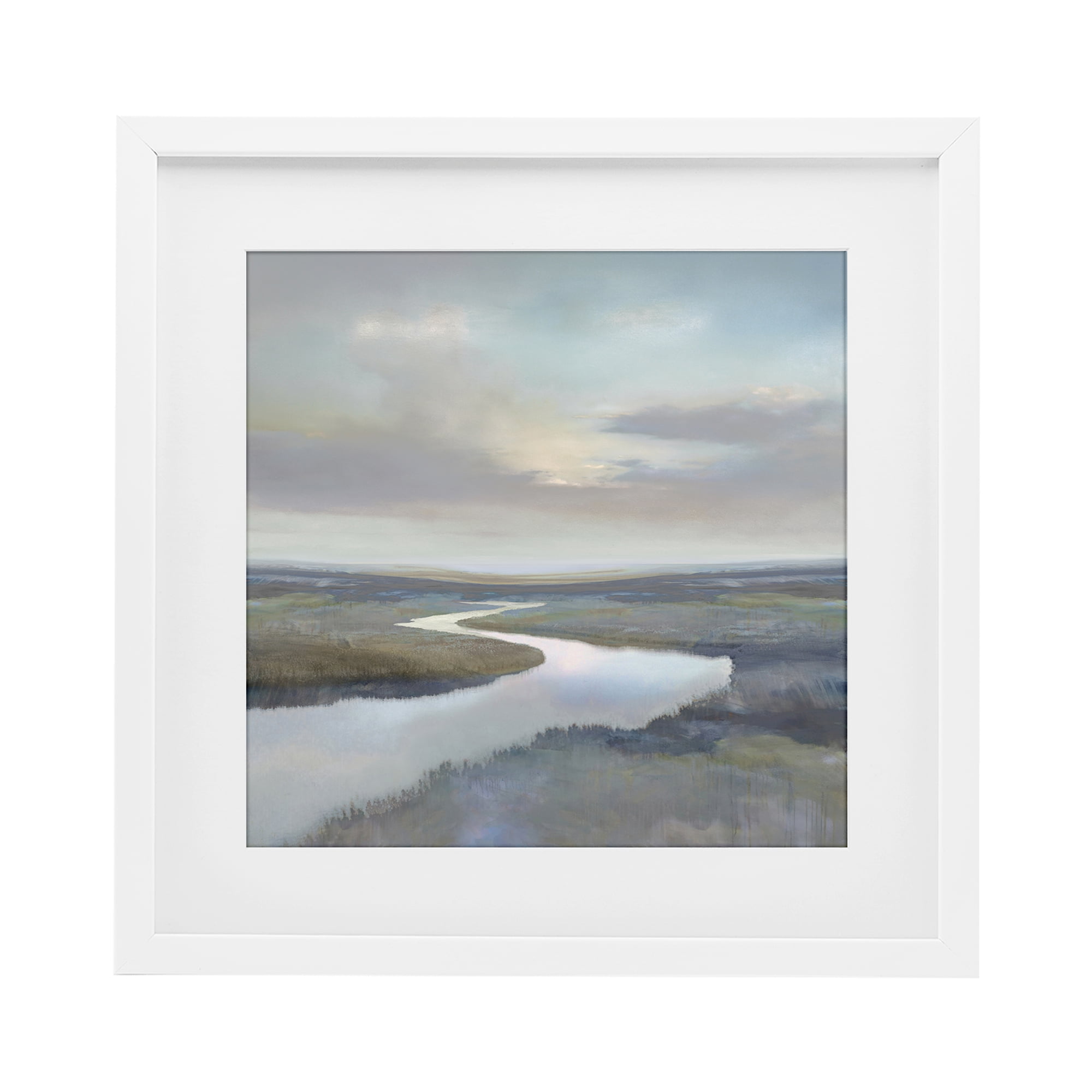 Stupell Industries Calm Riverbend in Greys White Framed Print Under Glass, design by Christy McKee
