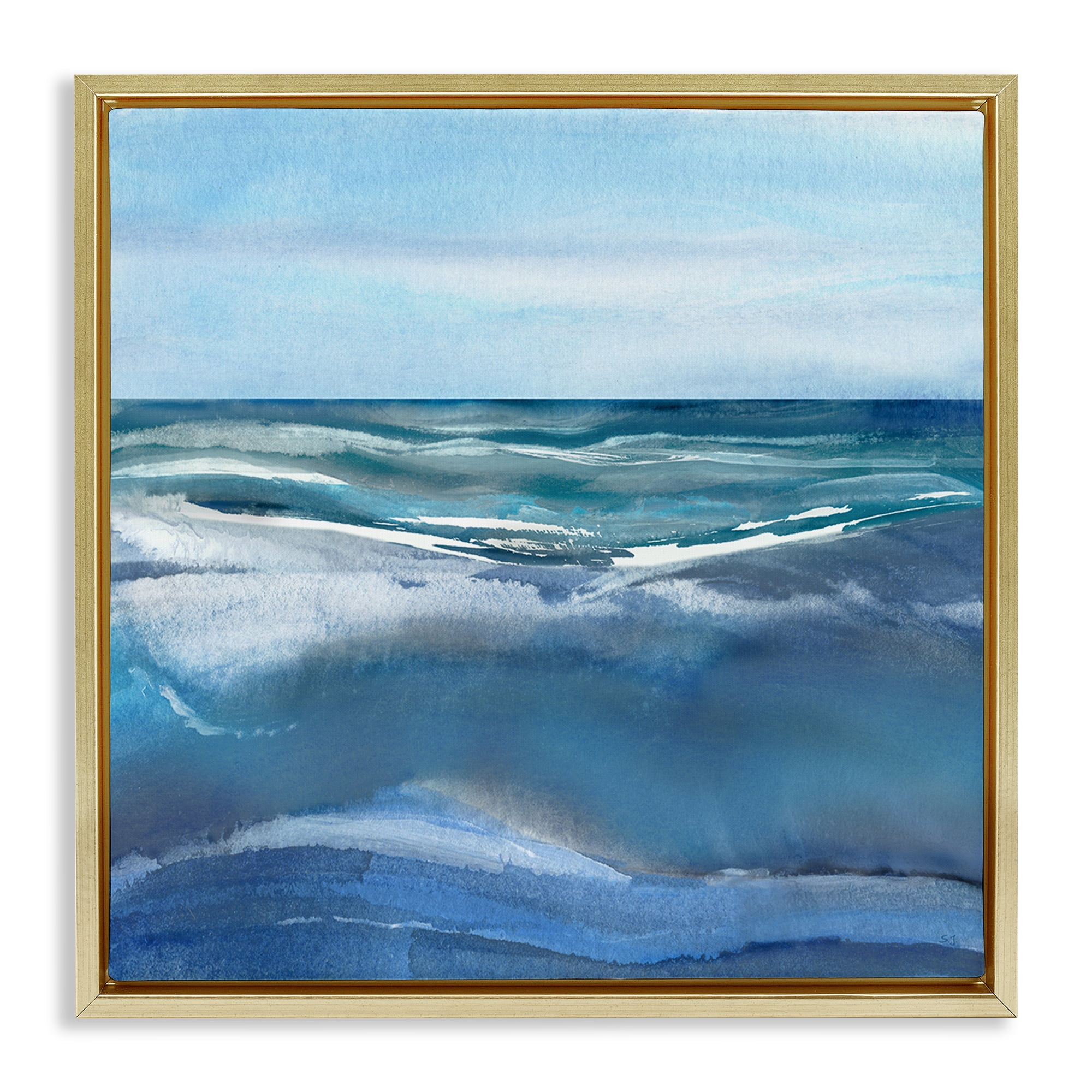 Stupell Industries Calm Seas under Soft Sky Gold Framed Floater Canvas Wall Art, design by Susan Jill